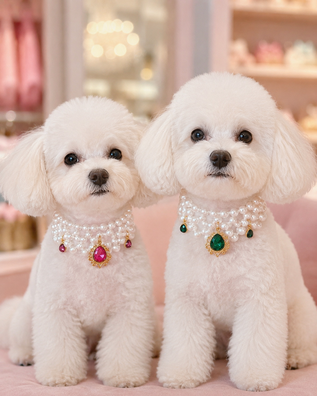Pearl Pet Necklace with Gem Pendant