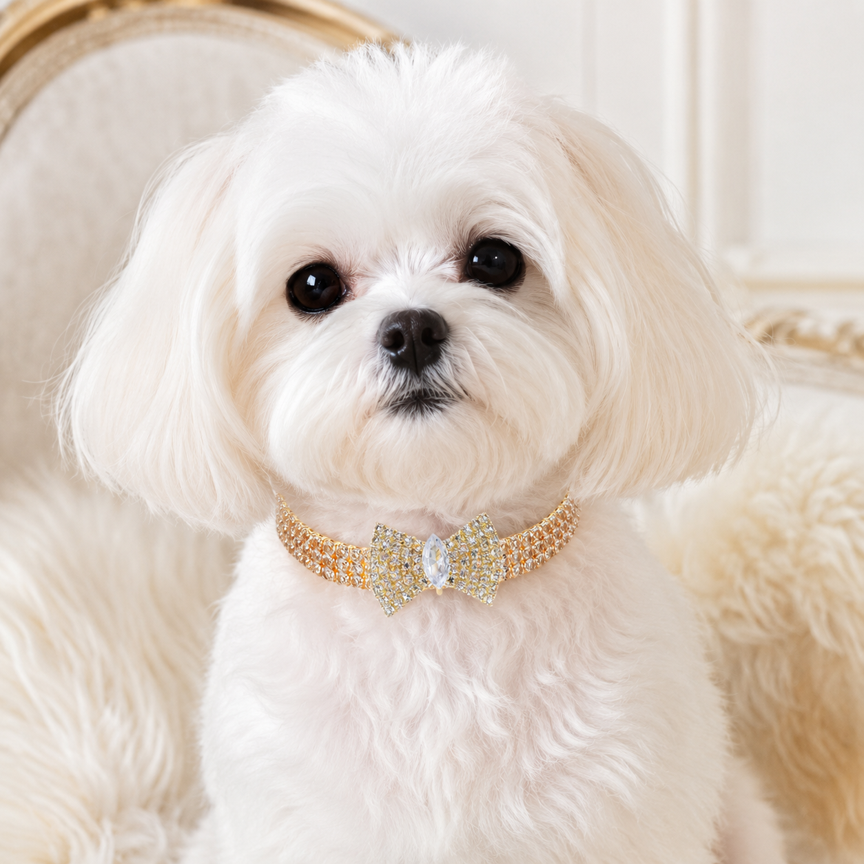 Gold Crystal Bow Pet Necklace – Glamorous & Chic