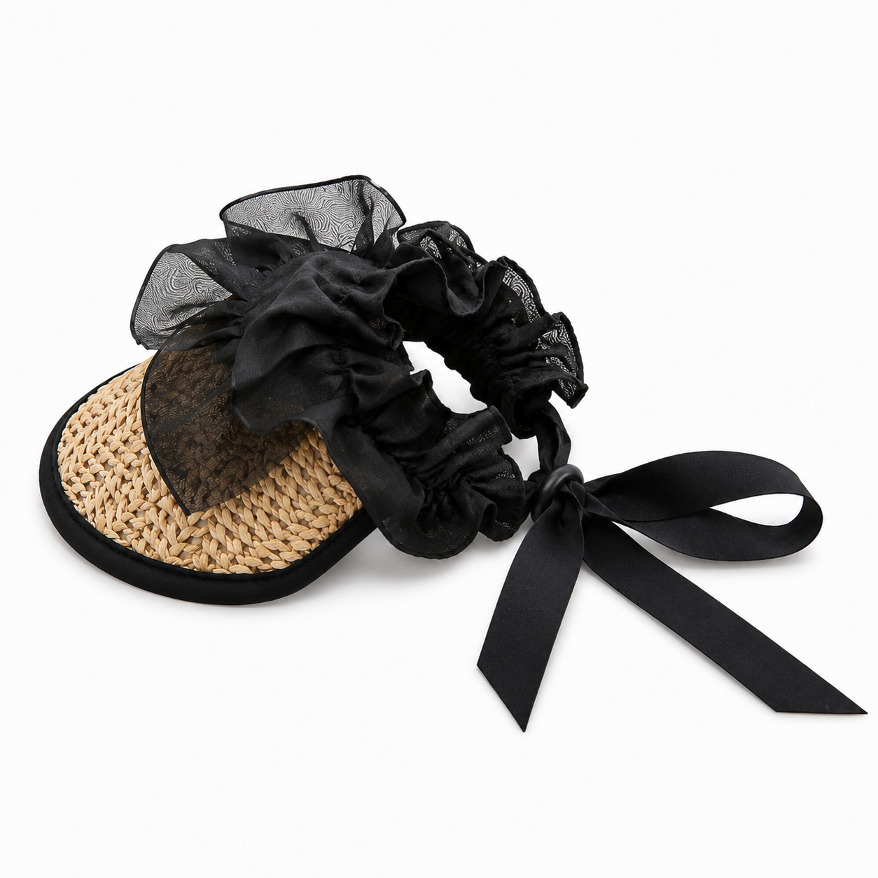 Elegant Black Lace Straw Pet Hat for Dogs & Cats - Wedding, Tea Party, Birthday & Photo Prop Accessory