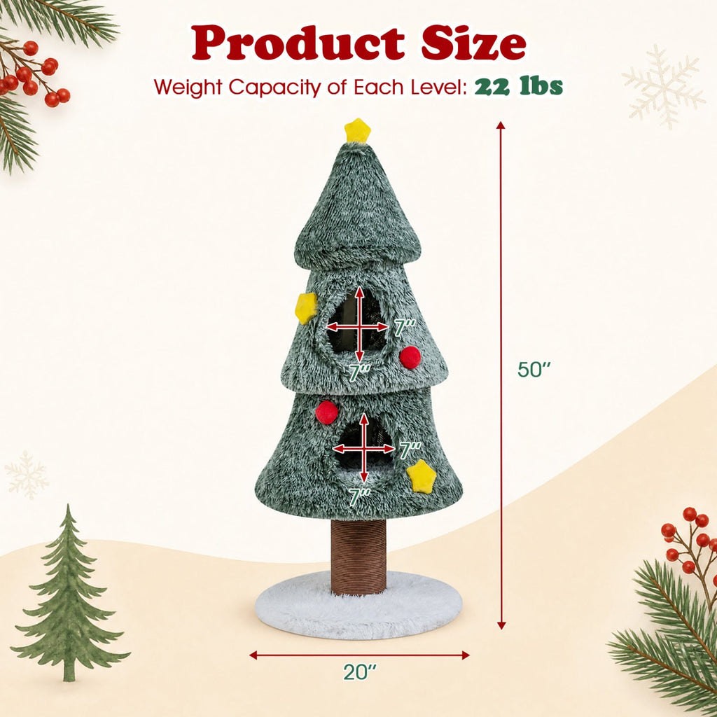 Christmas Cat Tree with 2 Condos & Scratching Post