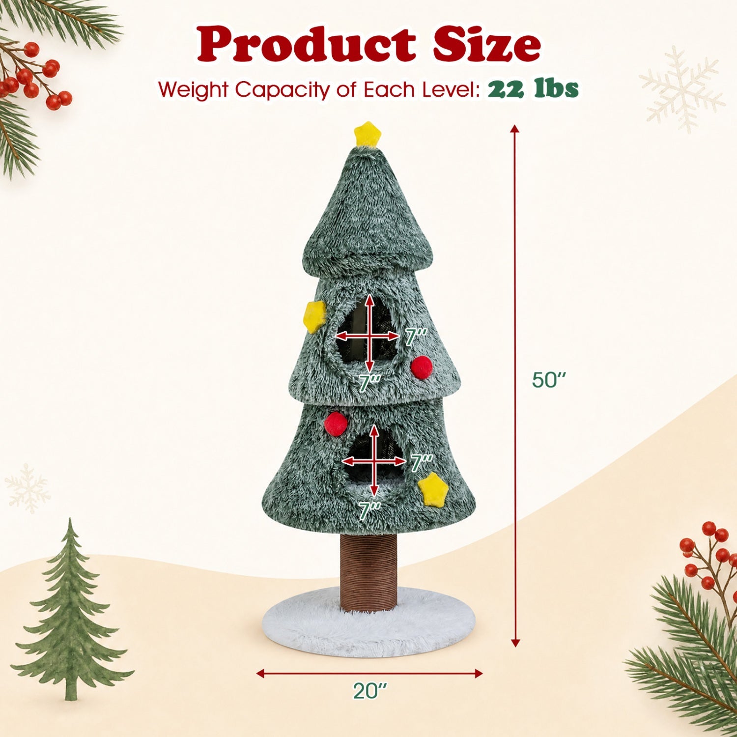 Christmas Cat Tree with 2 Condos & Scratching Post