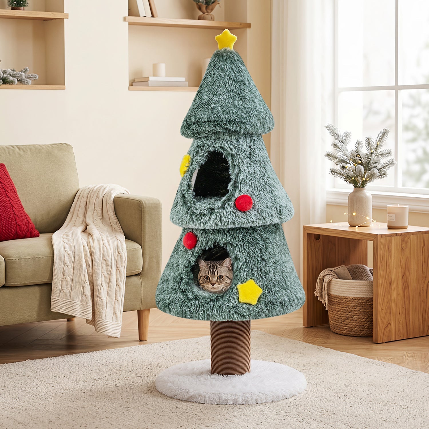Christmas Cat Tree with 2 Condos & Scratching Post