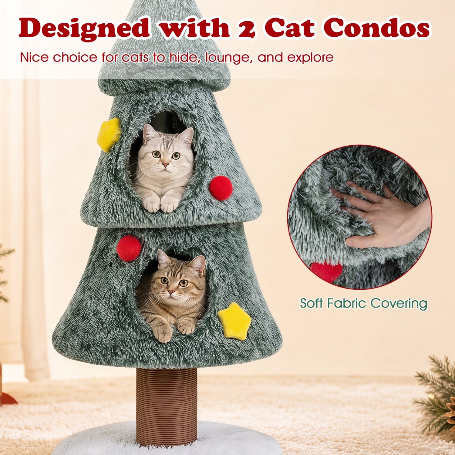 Christmas Cat Tree with 2 Condos & Scratching Post