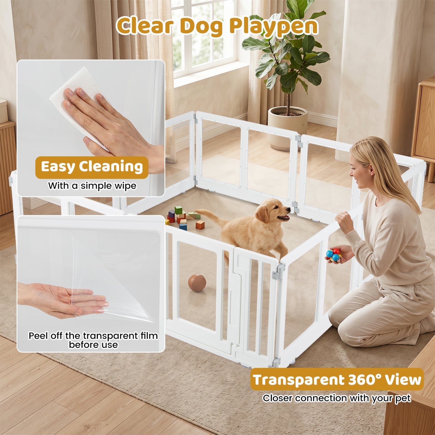 Clear Plastic Dog Playpen with Door - 8 Panel