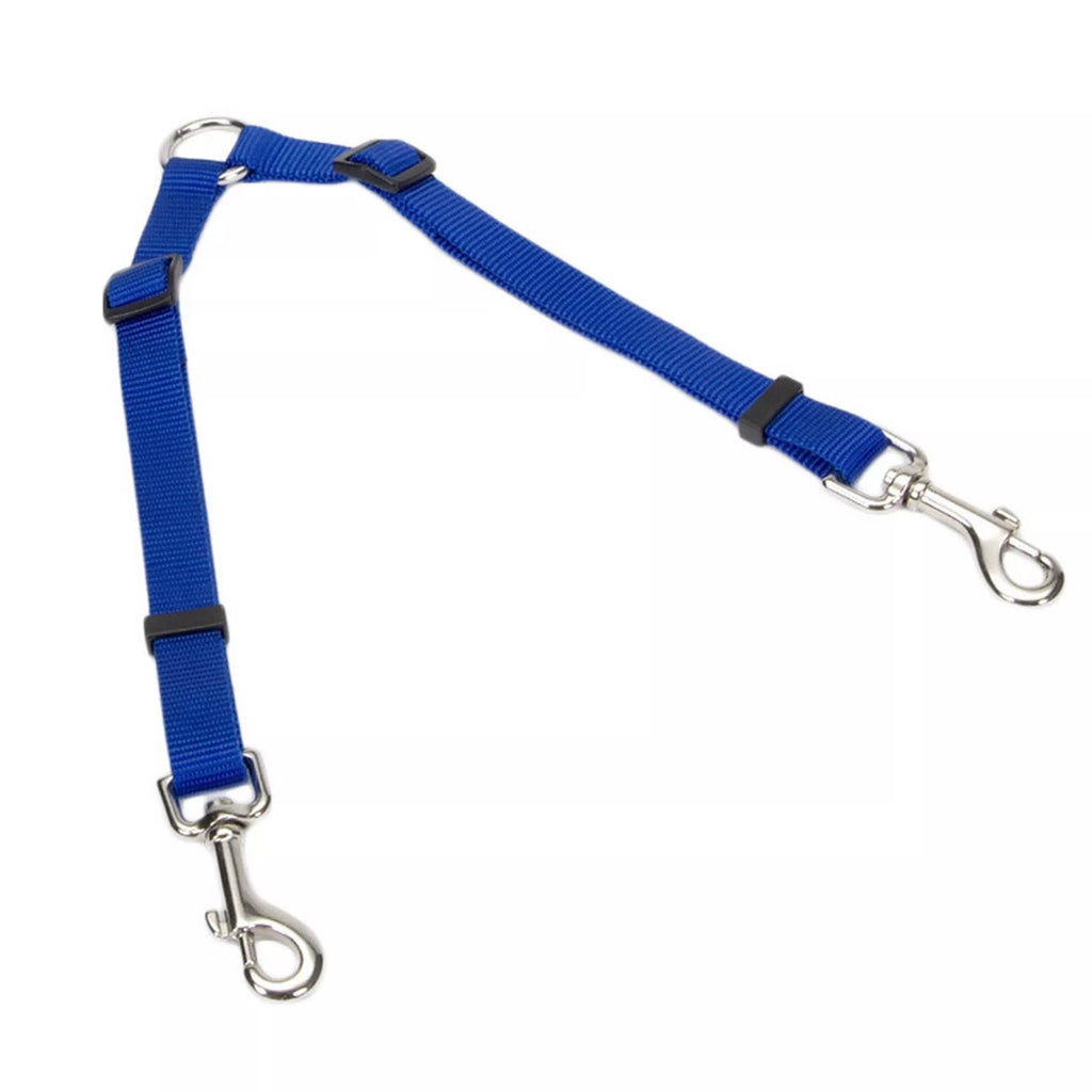 Leash Extension for 2 Dogs - 18"-24" Adjustable Coupler Blue