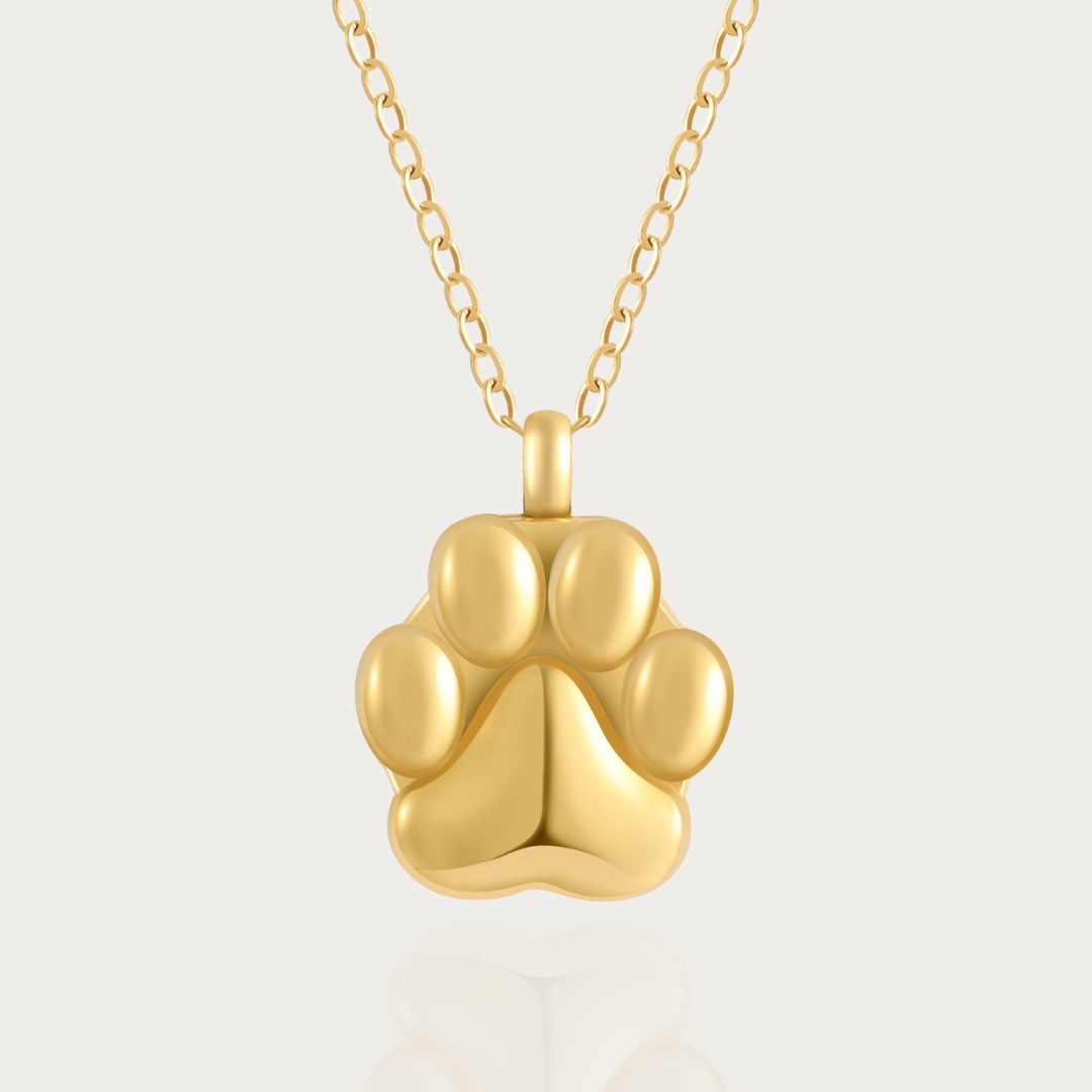 Paw Print - Cremation Necklace for Dog & Pet Ashes - Silver Default (no engraving) Gold
