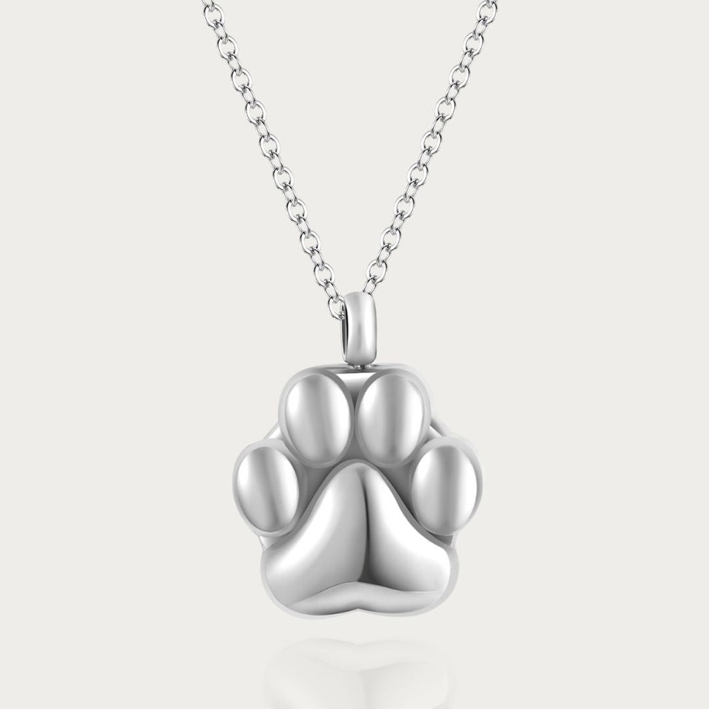 Paw Print - Cremation Necklace for Dog & Pet Ashes - Silver Default (no engraving) Silver