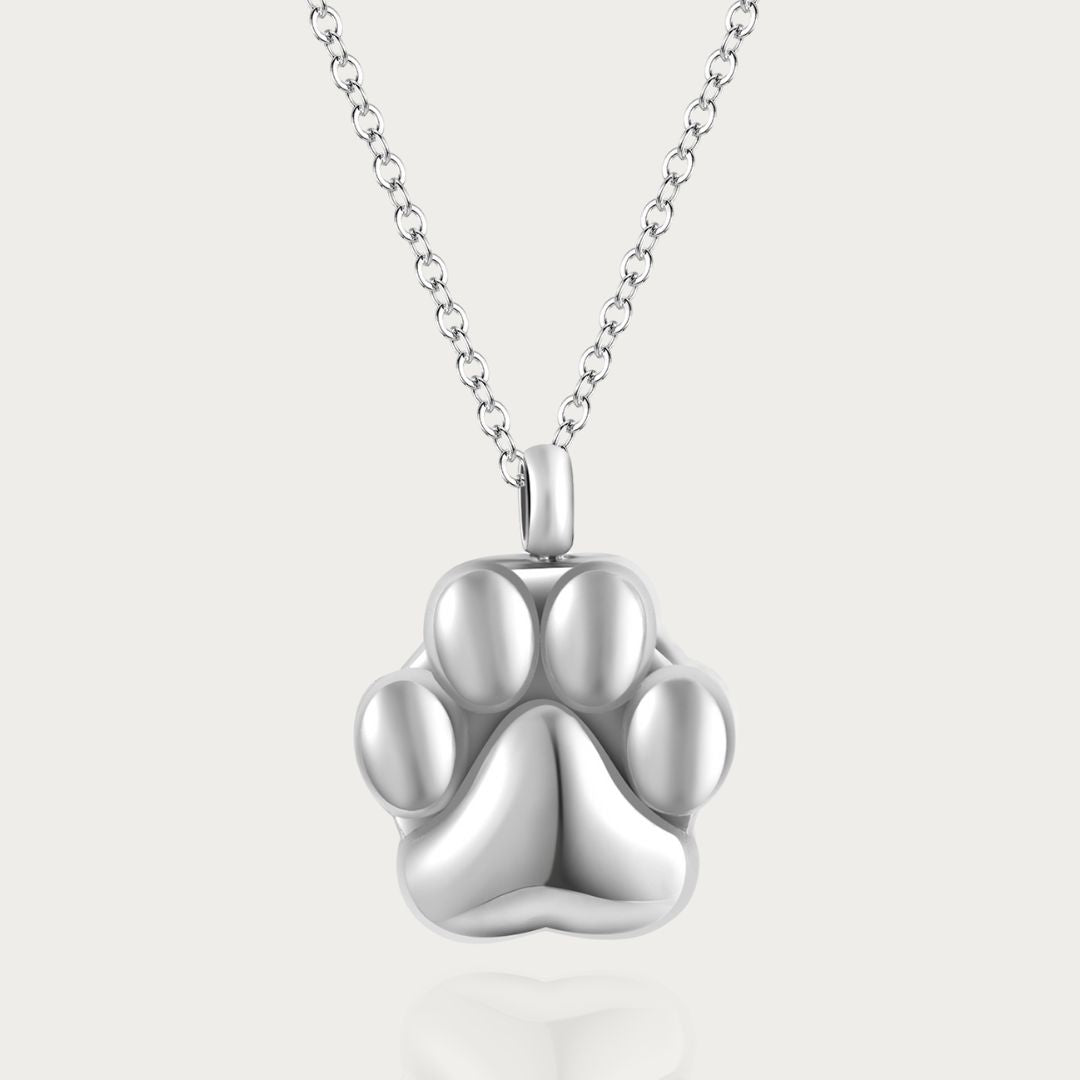 Paw Print - Cremation Necklace for Dog & Pet Ashes - Silver Default (no engraving) Silver
