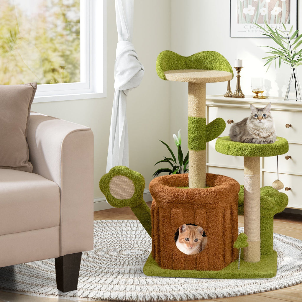 Cute Cat Tree Indoor Pet Jungle Activity Center-Green