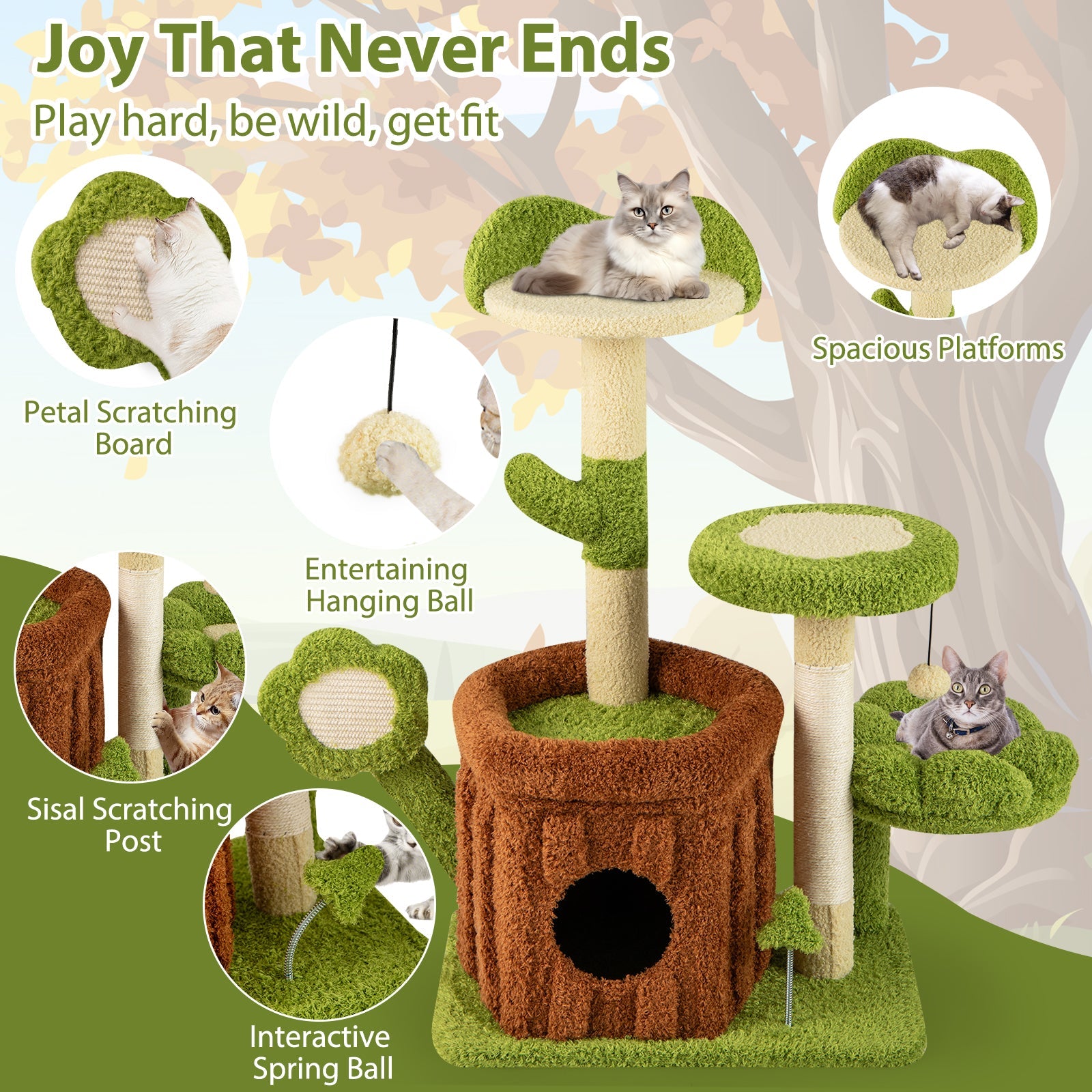 Cute Cat Tree Indoor Pet Jungle Activity Center-Green