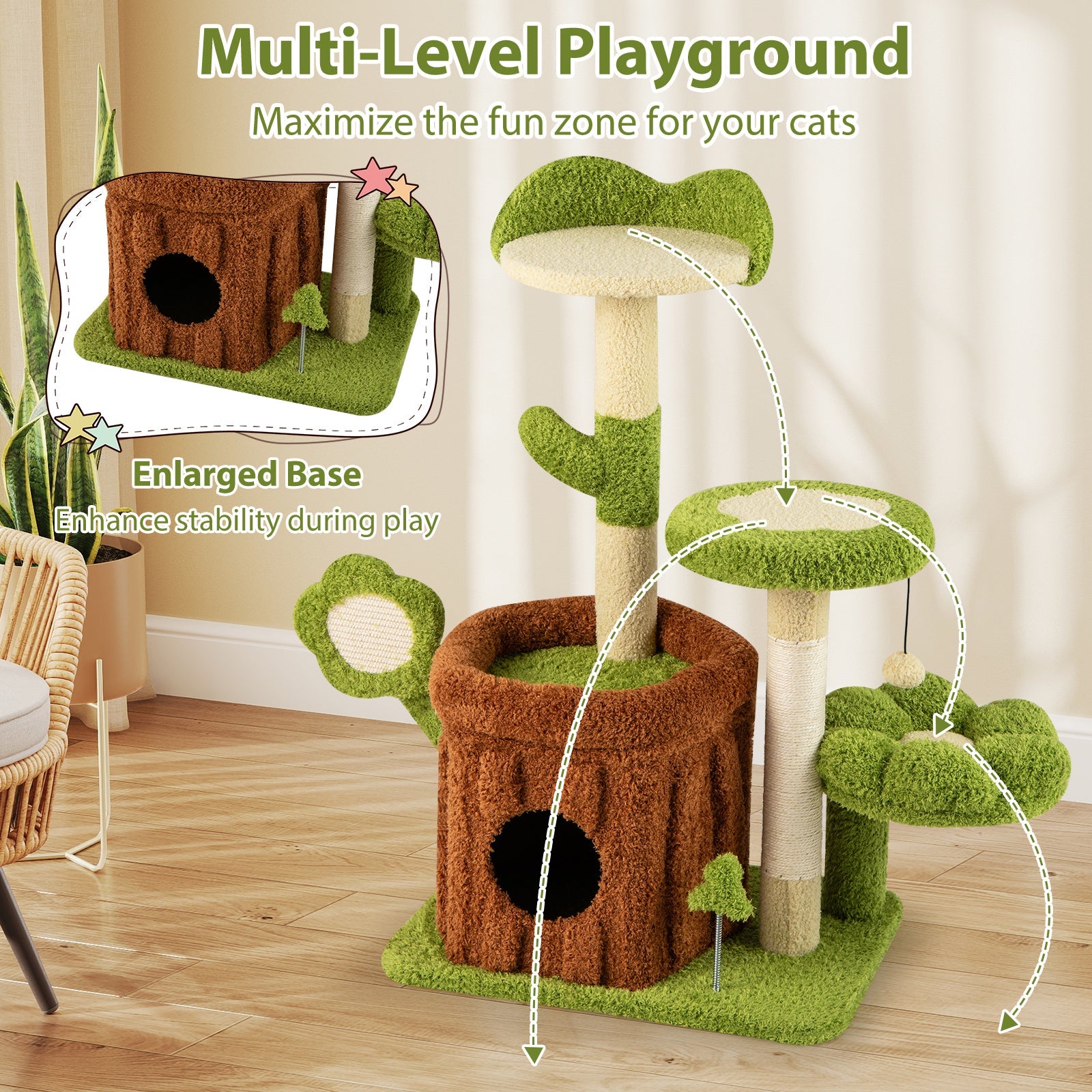 Cute Cat Tree Indoor Pet Jungle Activity Center-Green