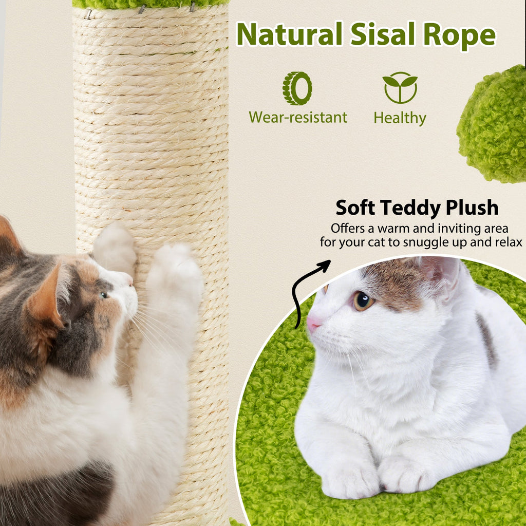 Cute Cat Tree for Adult Cats Multi-level Kitty Tower-Green