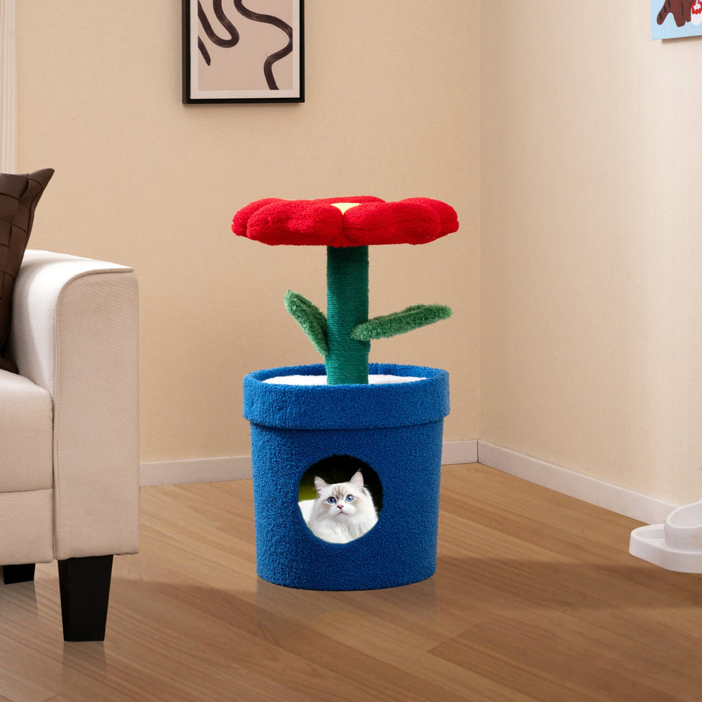 Cute Cat Tree with Flower Padded Perch for Indoor Cats