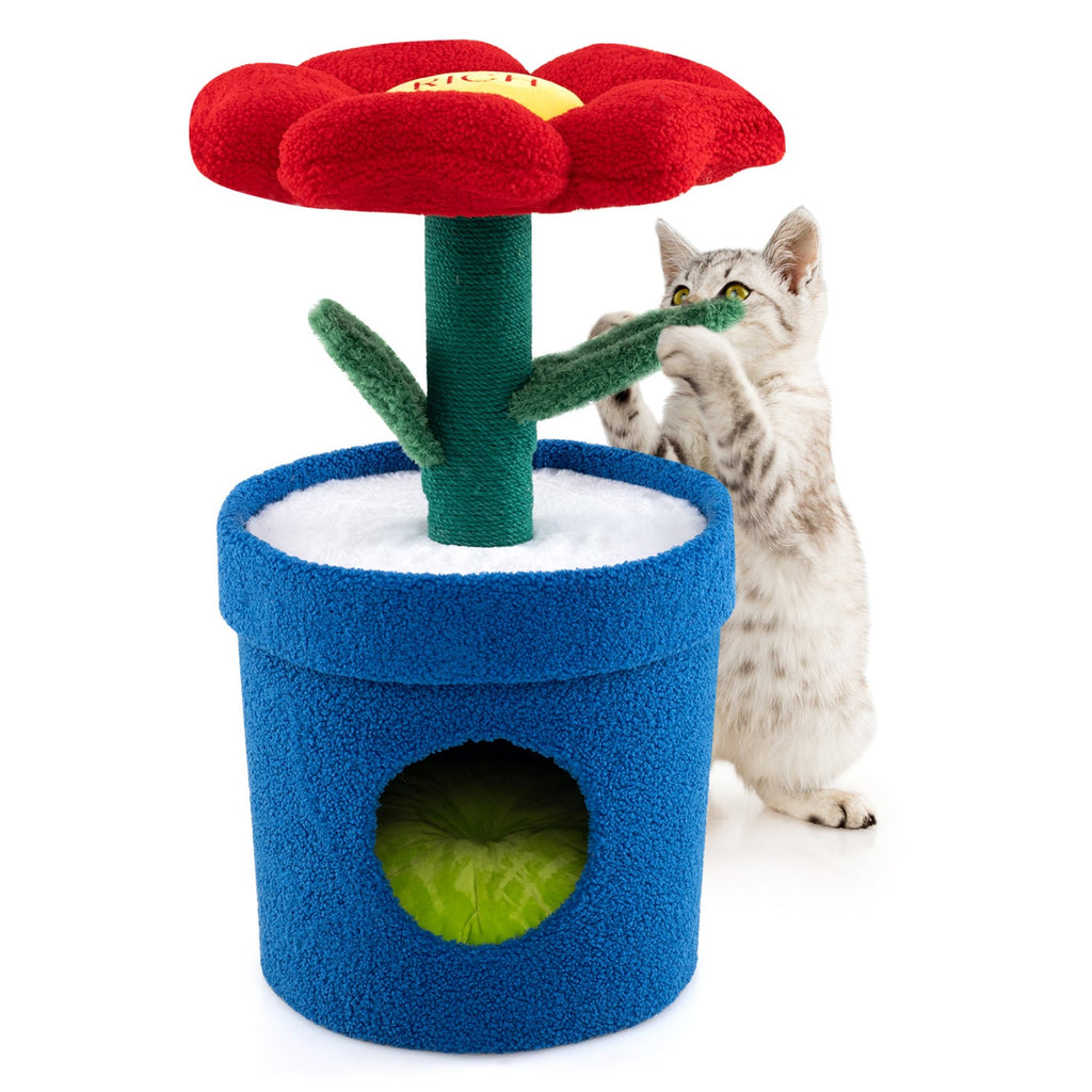 Cute Cat Tree with Flower Padded Perch for Indoor Cats Red