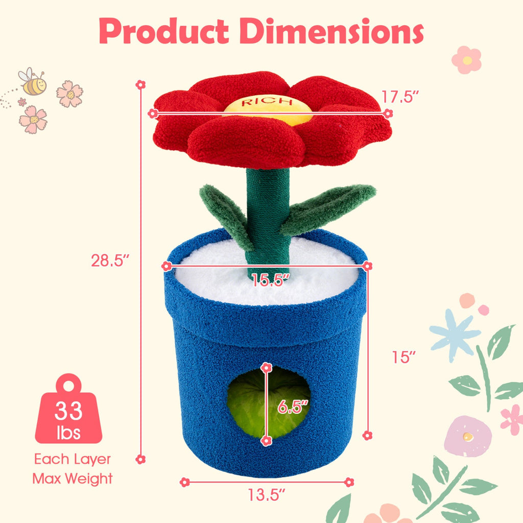 Cute Cat Tree with Flower Padded Perch for Indoor Cats