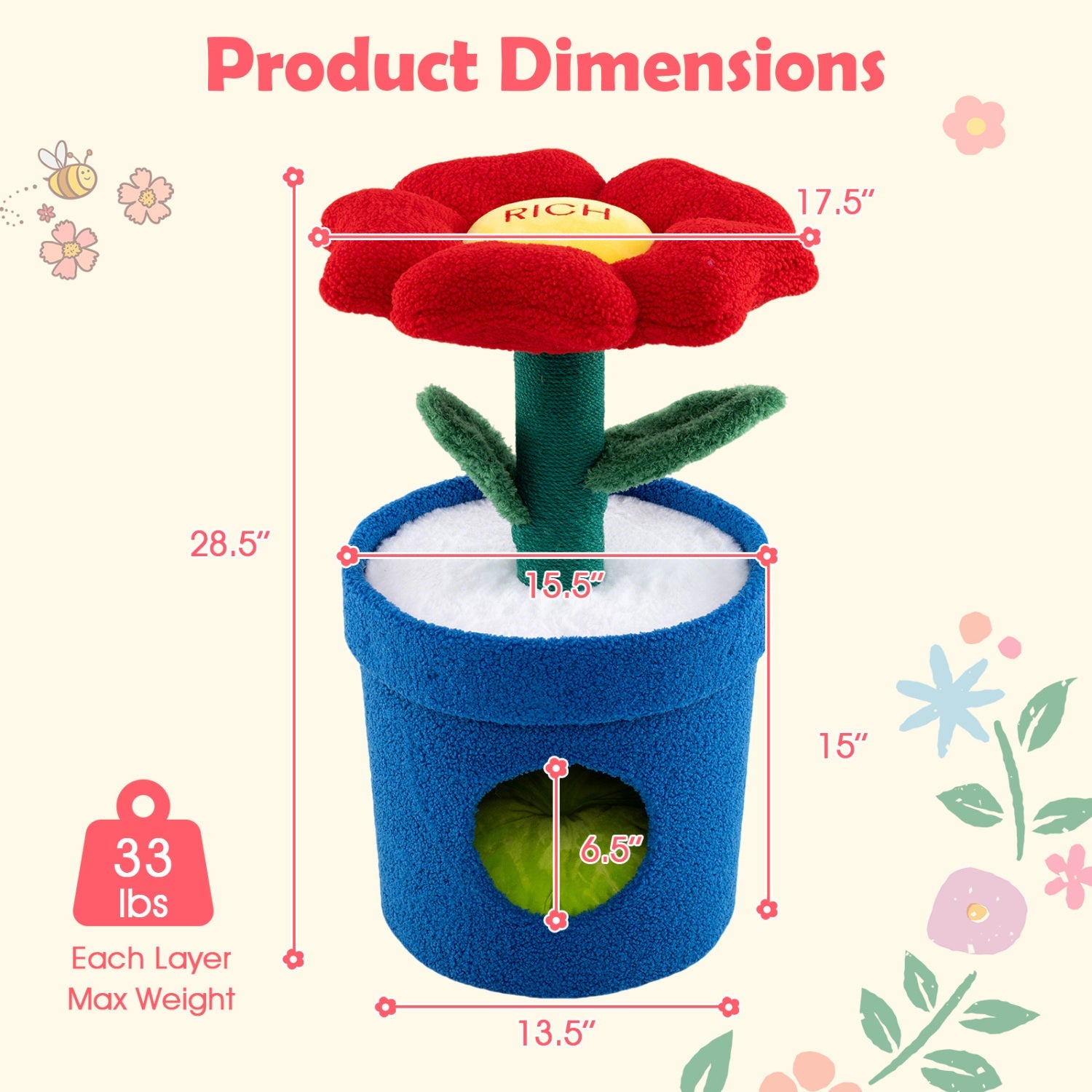 Cute Cat Tree with Flower Padded Perch for Indoor Cats