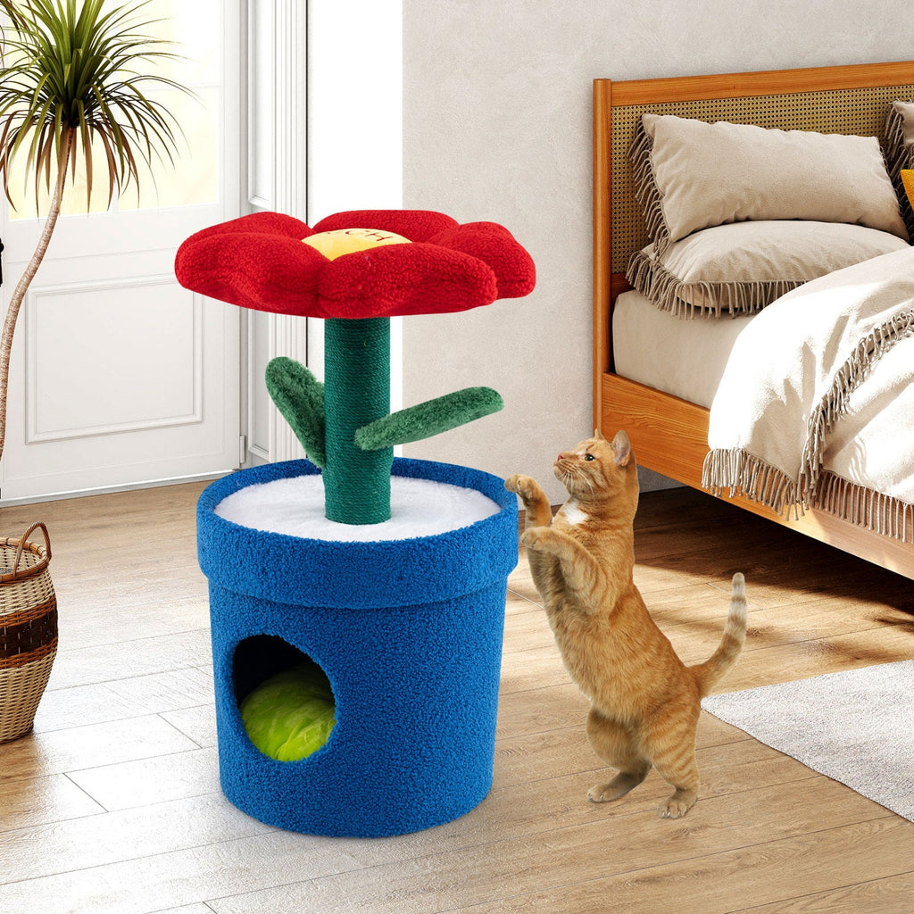 Cute Cat Tree with Flower Padded Perch for Indoor Cats