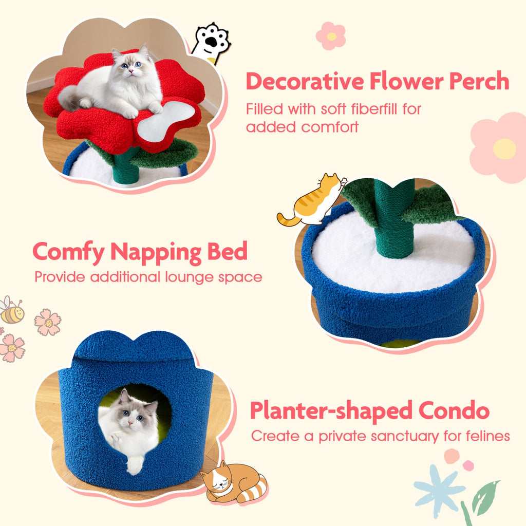 Cute Cat Tree with Flower Padded Perch for Indoor Cats