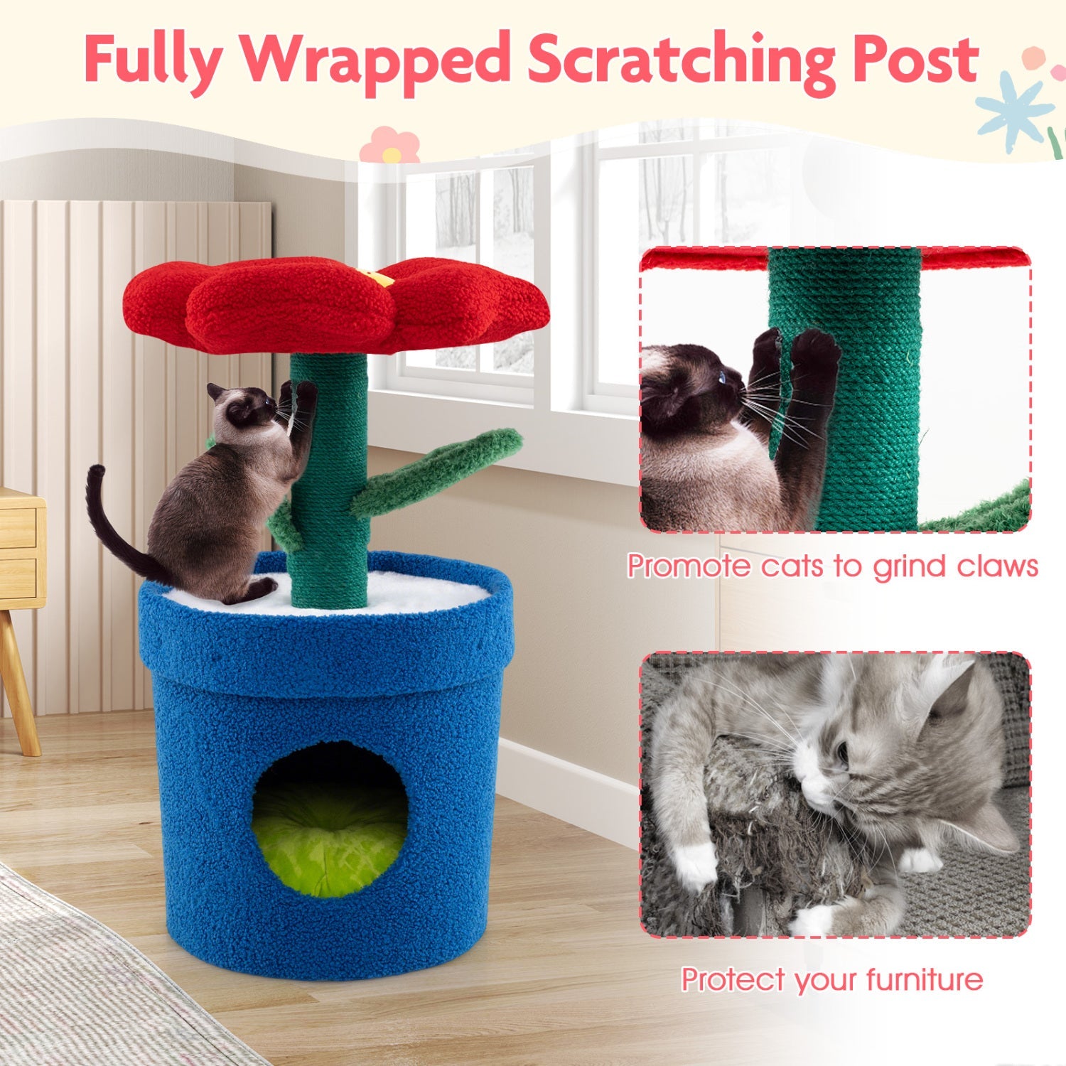 Cute Cat Tree with Flower Padded Perch for Indoor Cats
