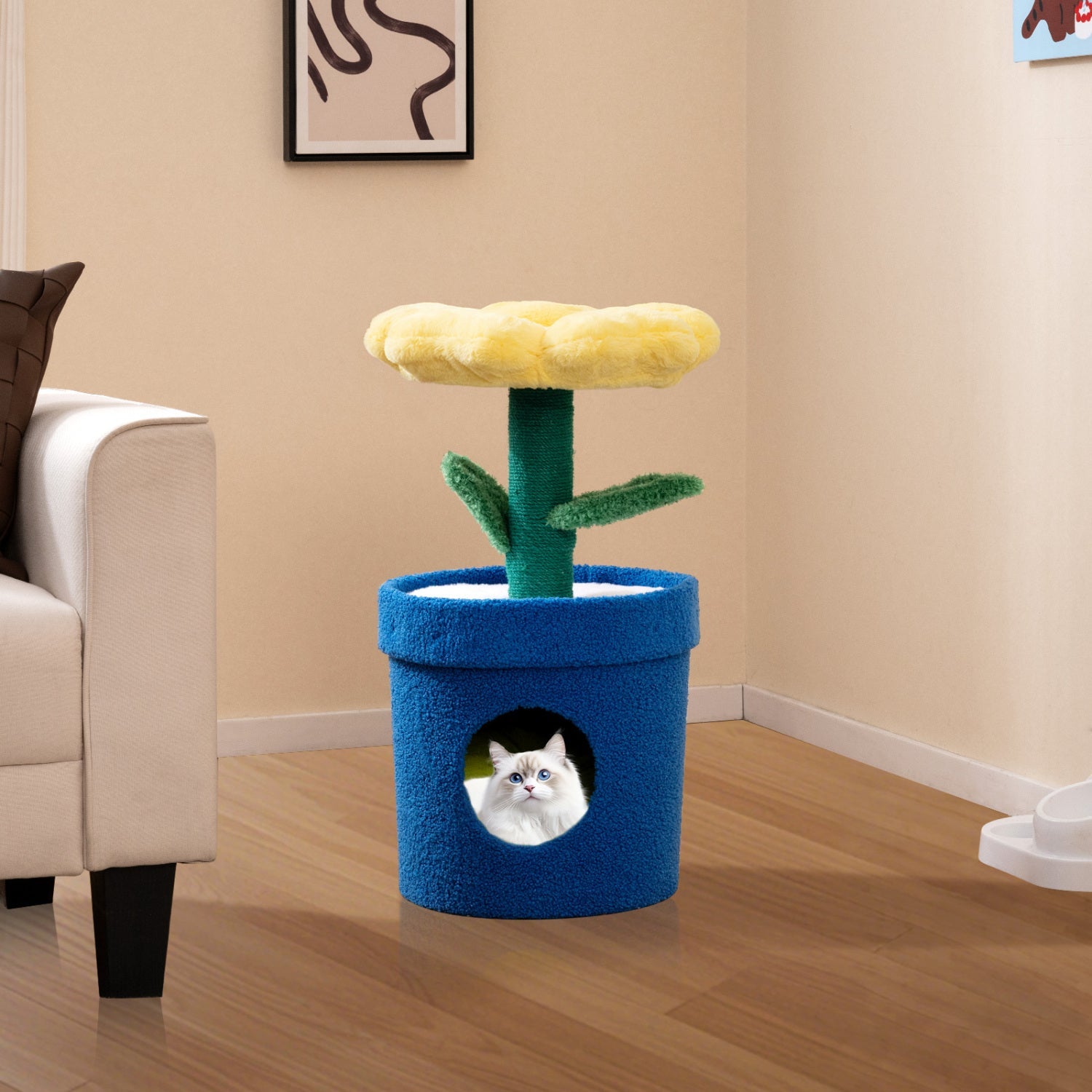 Cute Cat Tree with Flower Padded Perch for Indoor Cats