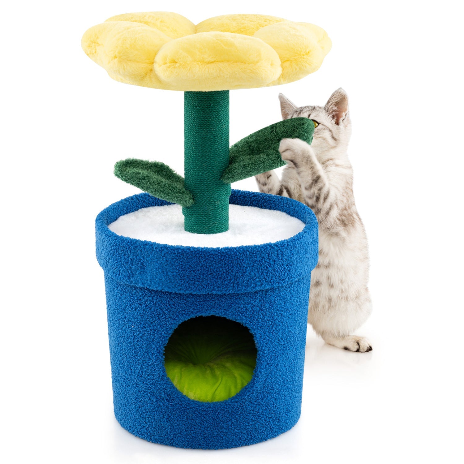 Cute Cat Tree with Flower Padded Perch for Indoor Cats Yellow