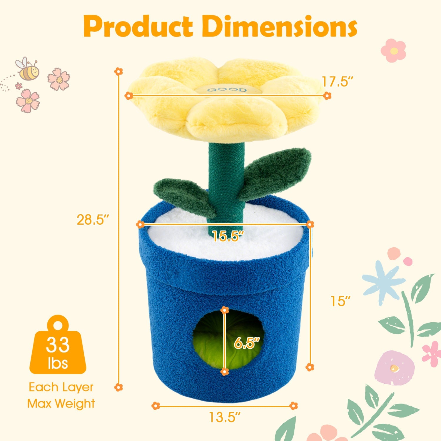 Cute Cat Tree with Flower Padded Perch for Indoor Cats