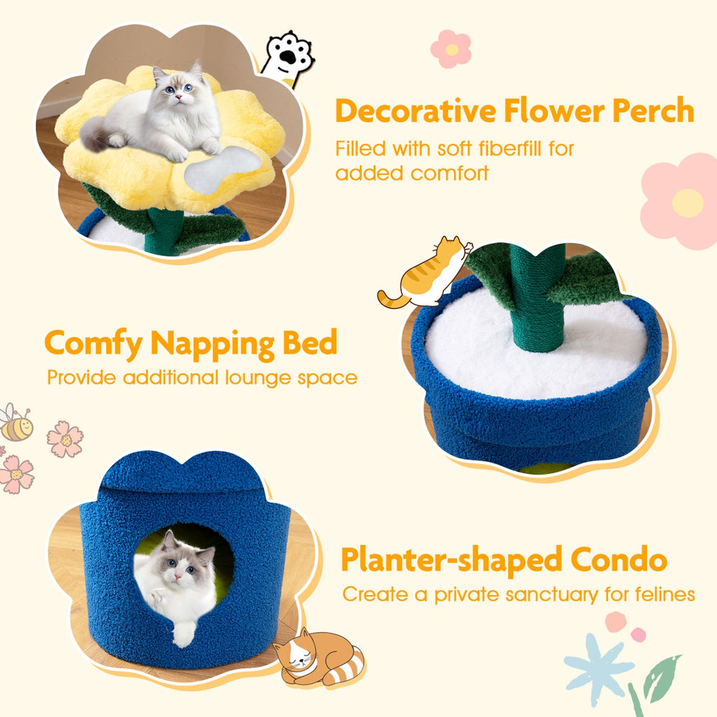 Cute Cat Tree with Flower Padded Perch for Indoor Cats