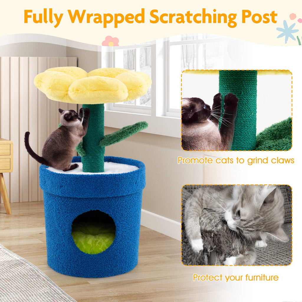 Cute Cat Tree with Flower Padded Perch for Indoor Cats