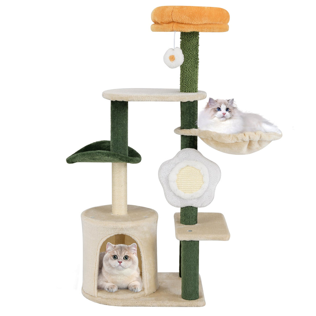 Cute Flower Cat Tree Modern Kitty Tower with Plush Top Perch-Multicolor Default Title