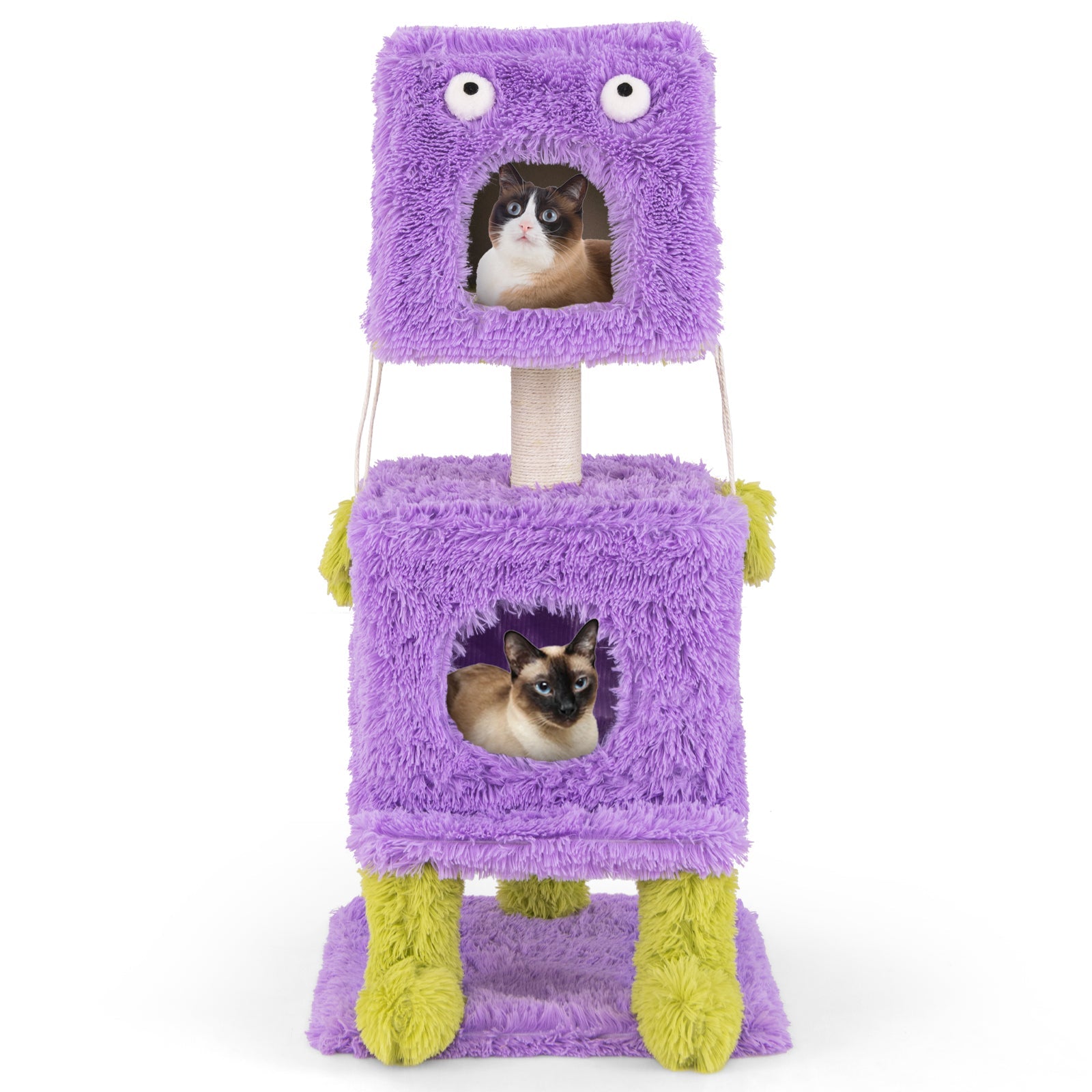 Cute Monster-Themed Cat Tower with 2 Private Condos for Small Place-Purple Default Title