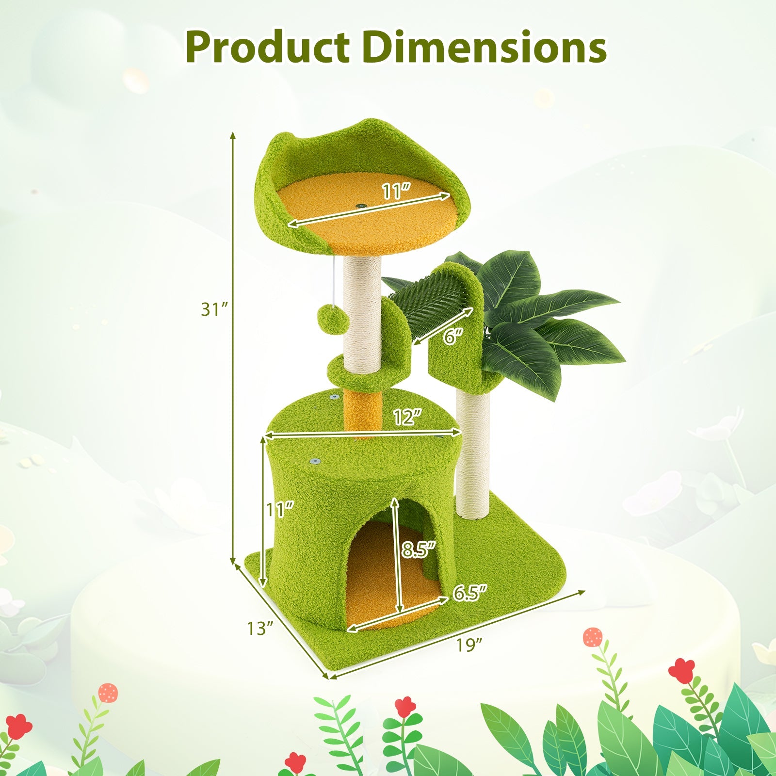 Cute Palm Cat Tree for Indoor Cats with Artificial Leaves-Green Default Title