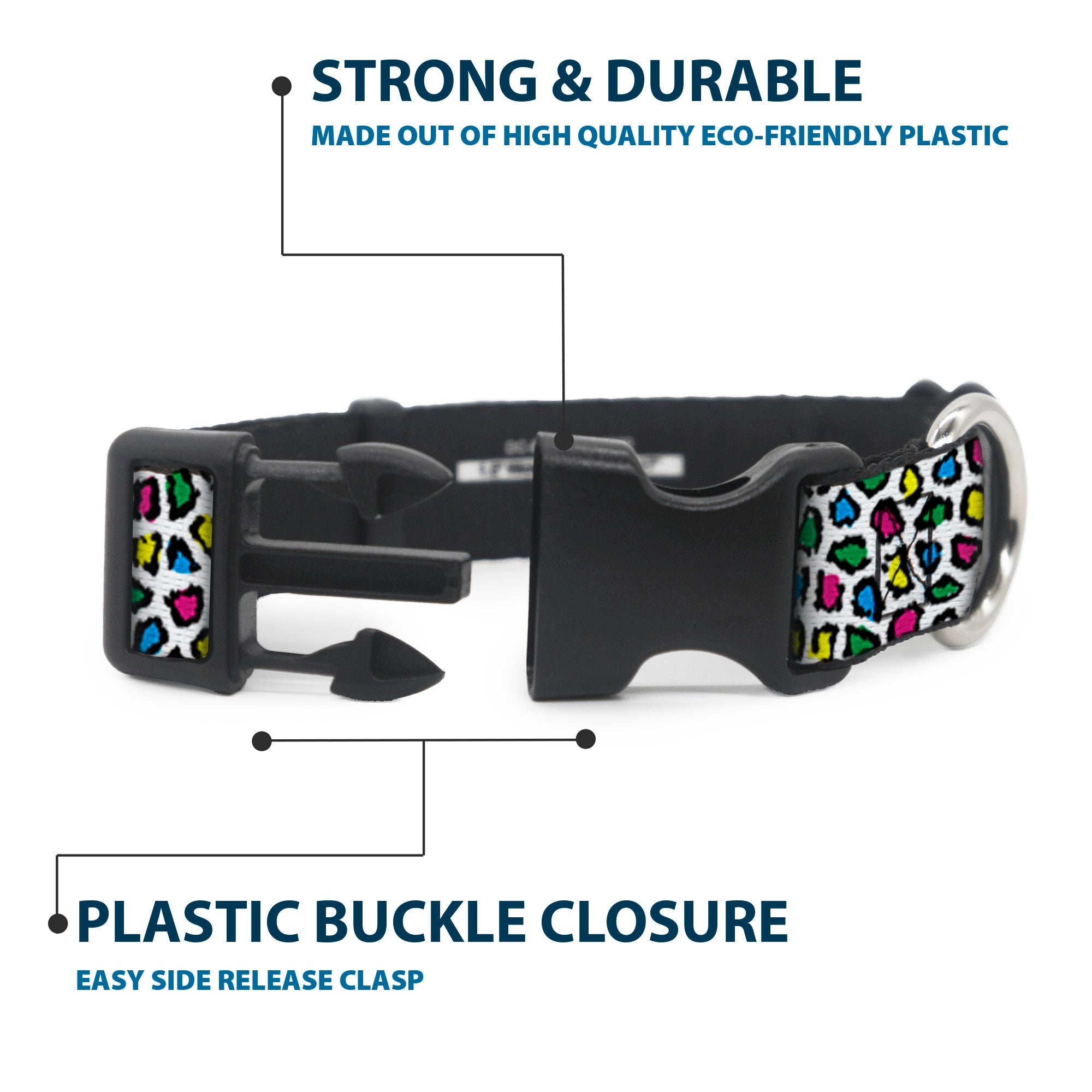 Plastic Clip Collar - Leopard White/Multi Color