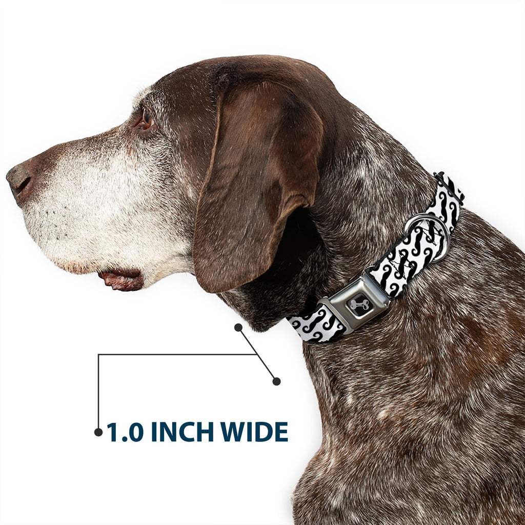 Dog Bone Seatbelt Buckle Collar - Diagonal Handlebar Mustaches White/Black