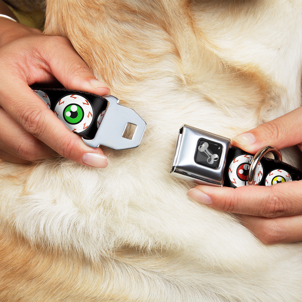 Dog Bone Seatbelt Buckle Collar - Eyeballs Black/Multi Color