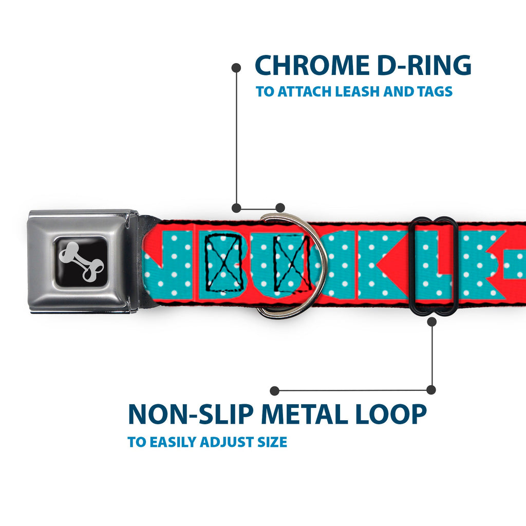 Dog Bone Seatbelt Buckle Collar - BUCKLE-DOWN Shapes Red/Dot Turquoise/White