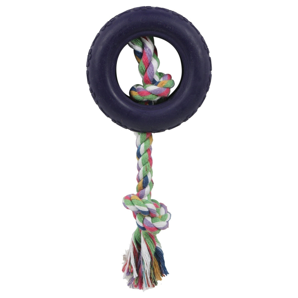 Pet Life ® Rubberized Chew Jute Rope and Tire Pet Dog Toy Black