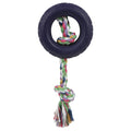 Pet Life ® Rubberized Chew Jute Rope and Tire Pet Dog Toy Black