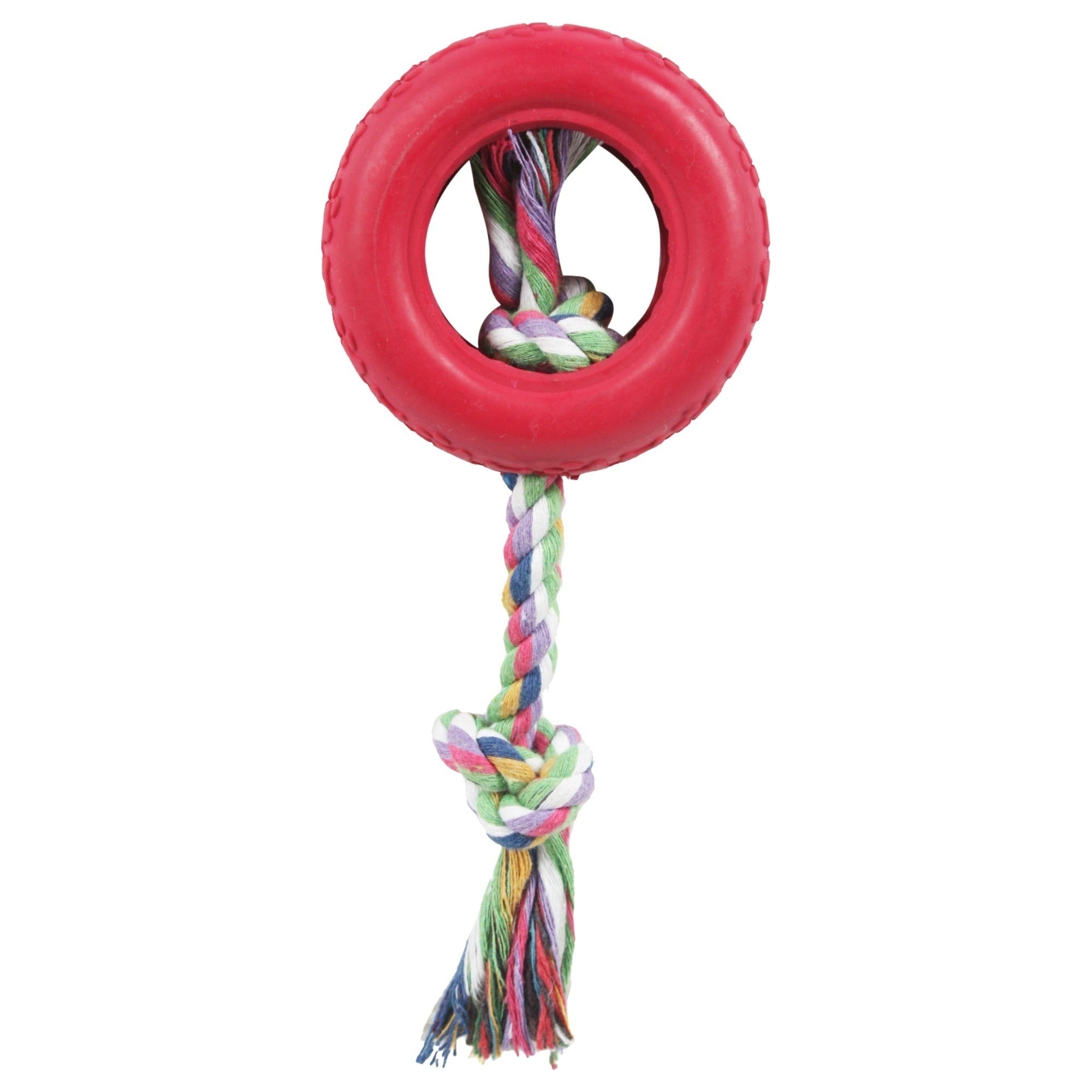 Pet Life ® Rubberized Chew Jute Rope and Tire Pet Dog Toy Red