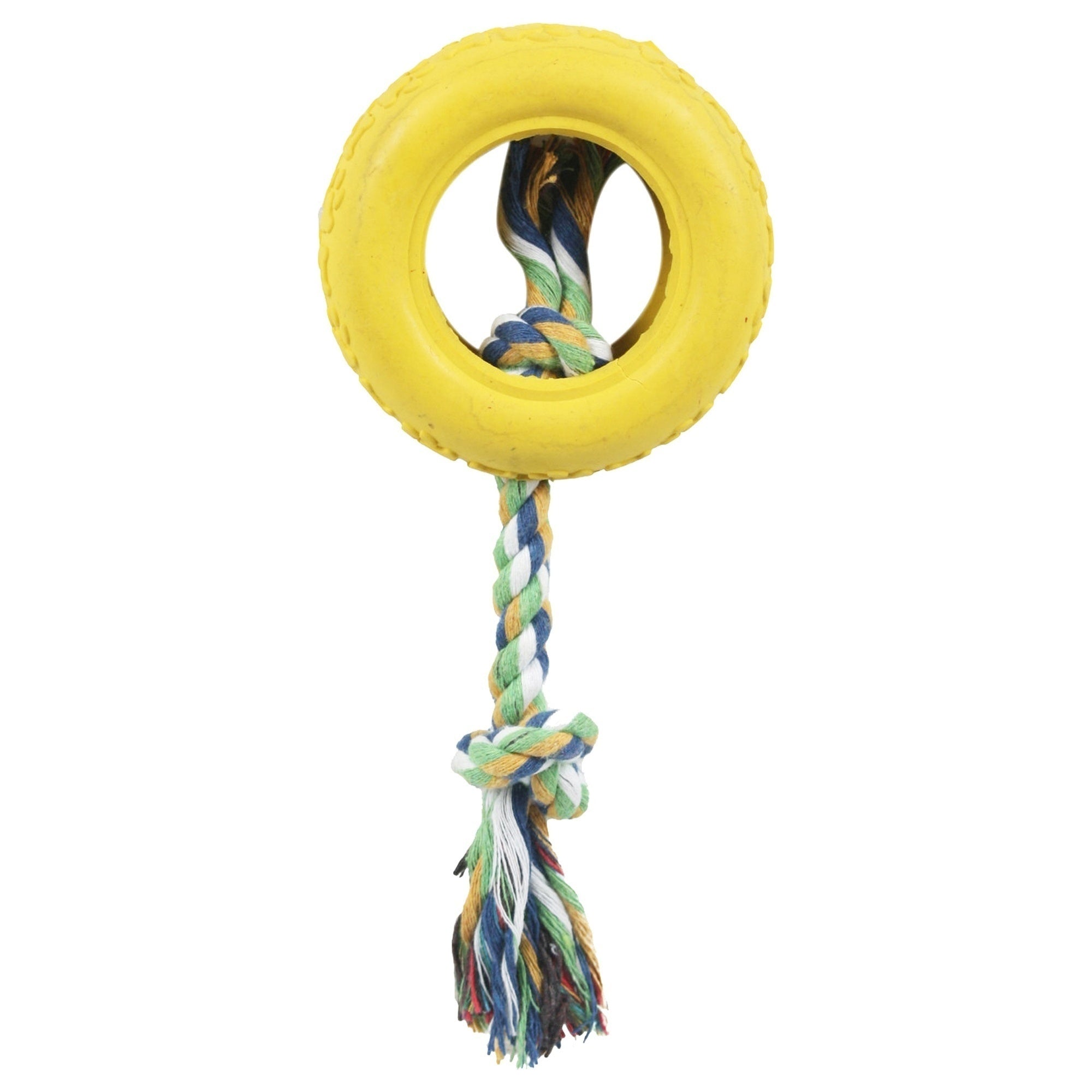 Pet Life ® Rubberized Chew Jute Rope and Tire Pet Dog Toy Yellow