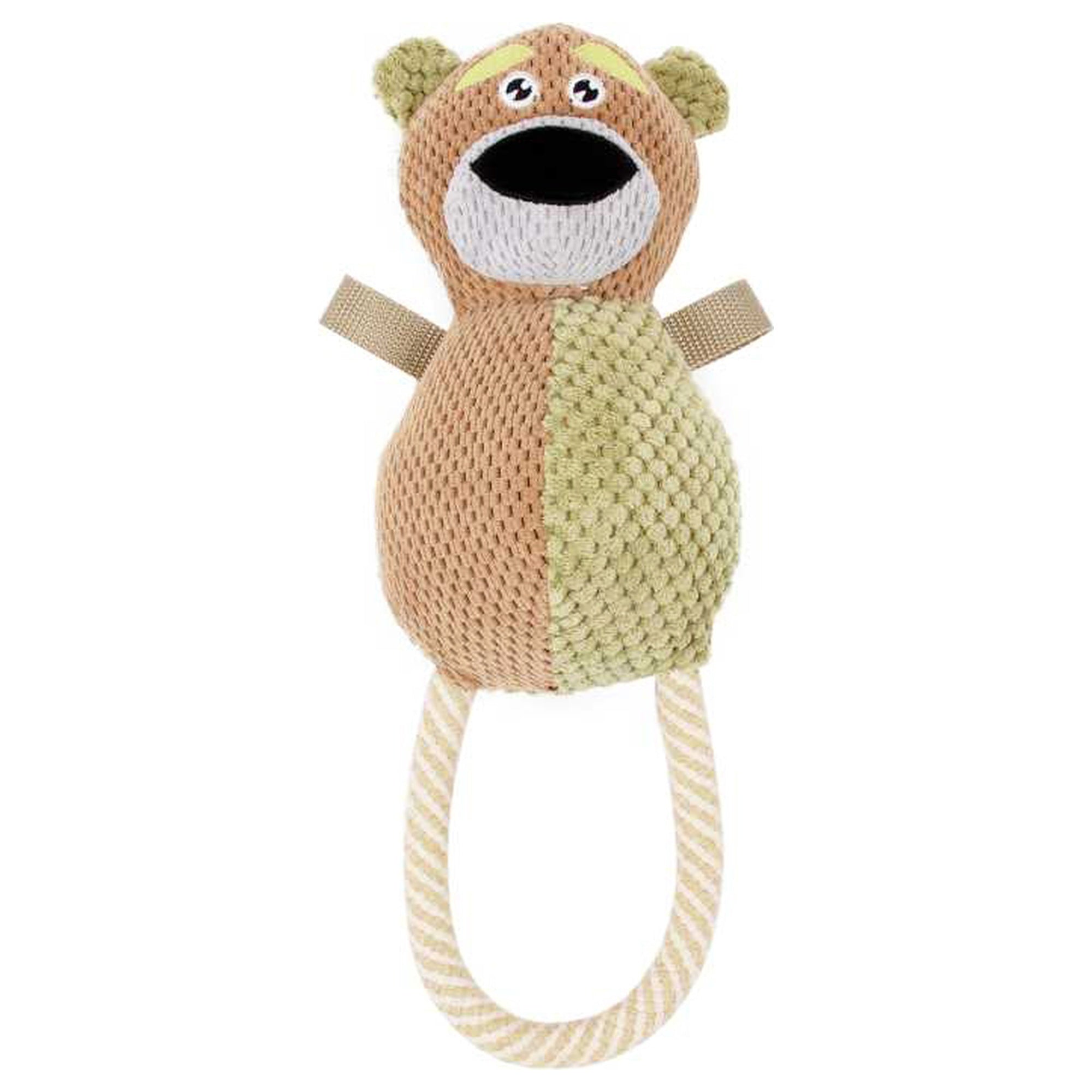 Pet Life ® 'Huggabear' Natural Jute Squeaking and Tug Plush Dog Toy Brown Olive