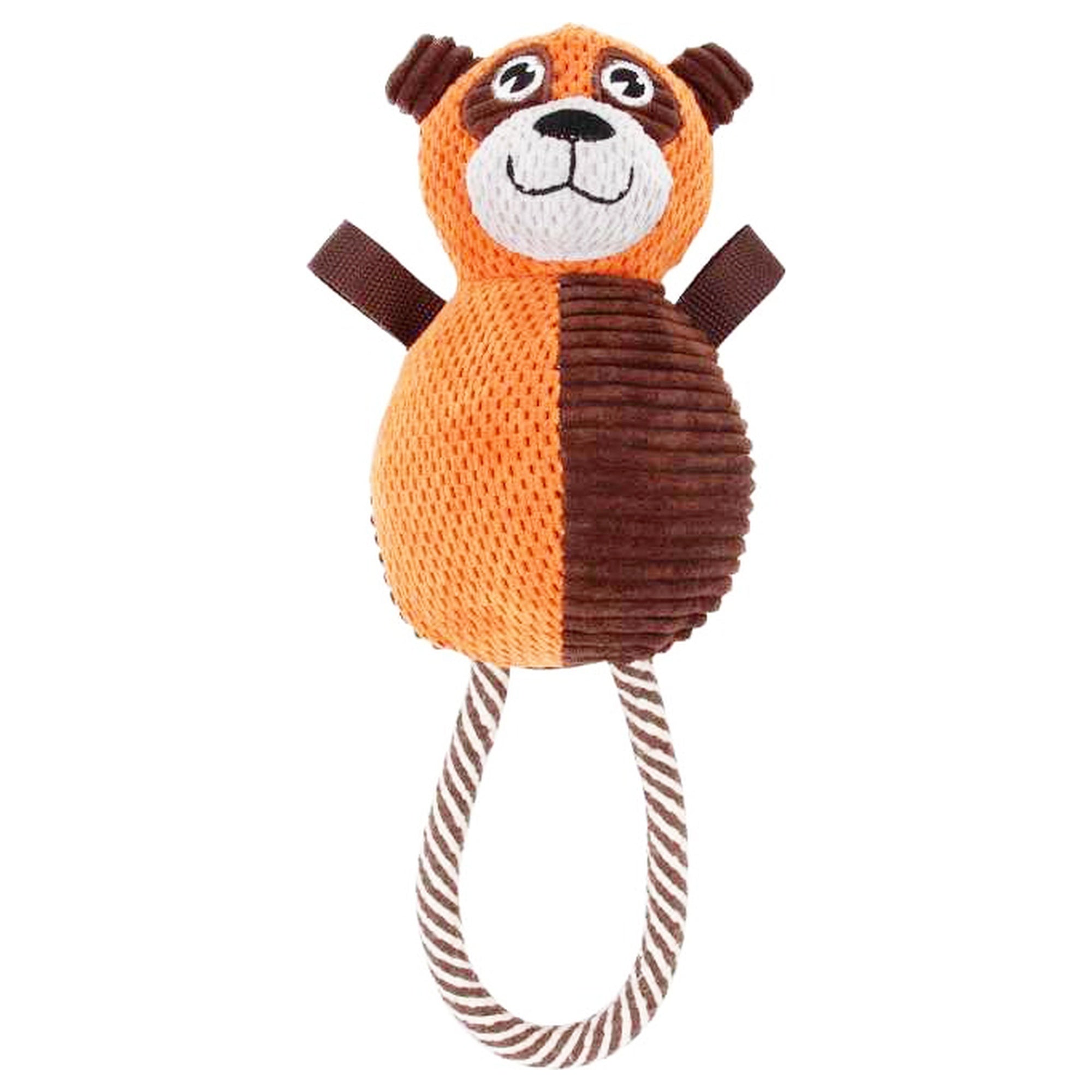Pet Life ® 'Huggabear' Natural Jute Squeaking and Tug Plush Dog Toy Orange Dark Brown