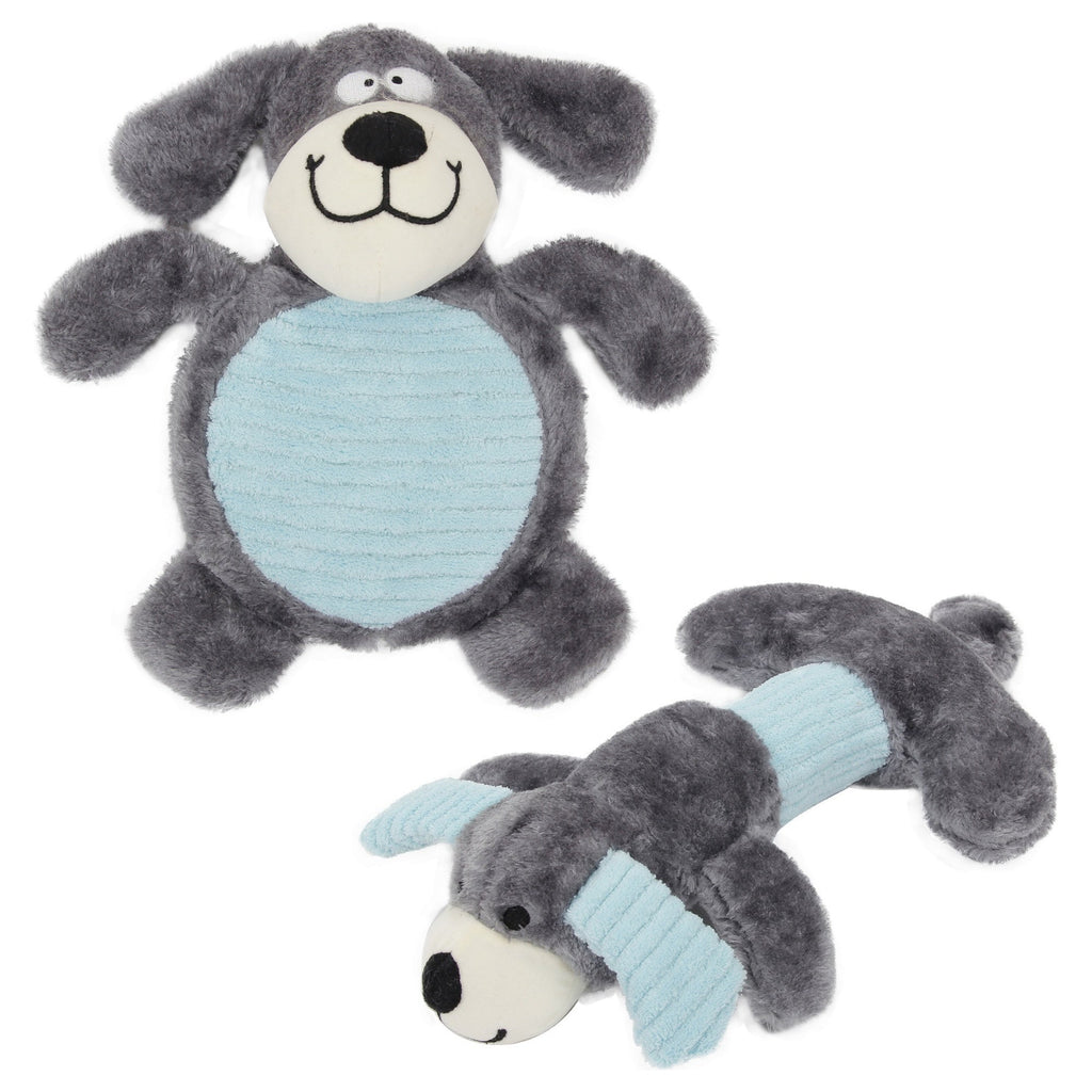 Pet Life ® 2-piece Dual Squeaker and Plush Animal Dog Toy Set Grey Blue