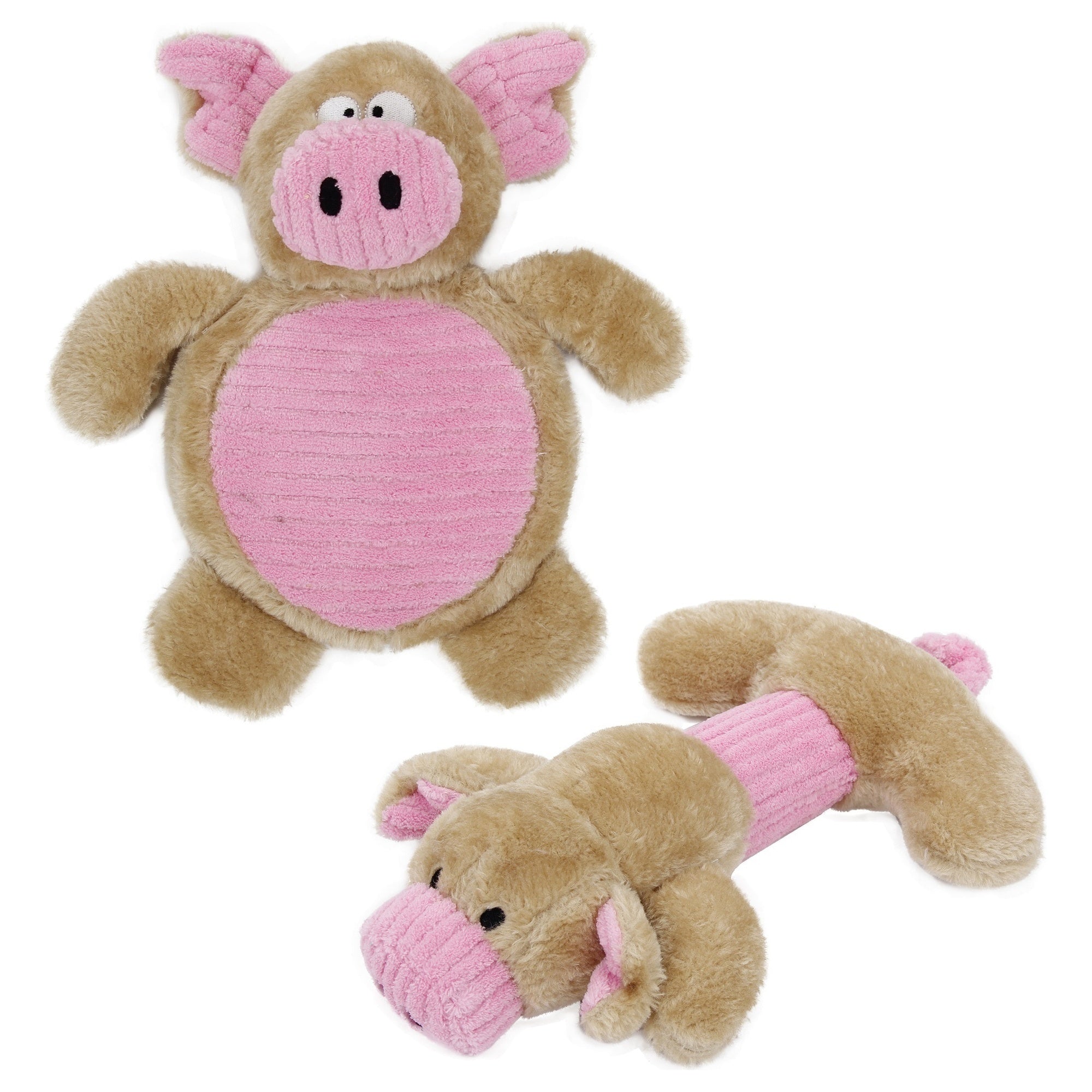 Pet Life ® 2-piece Dual Squeaker and Plush Animal Dog Toy Set Pink Brown