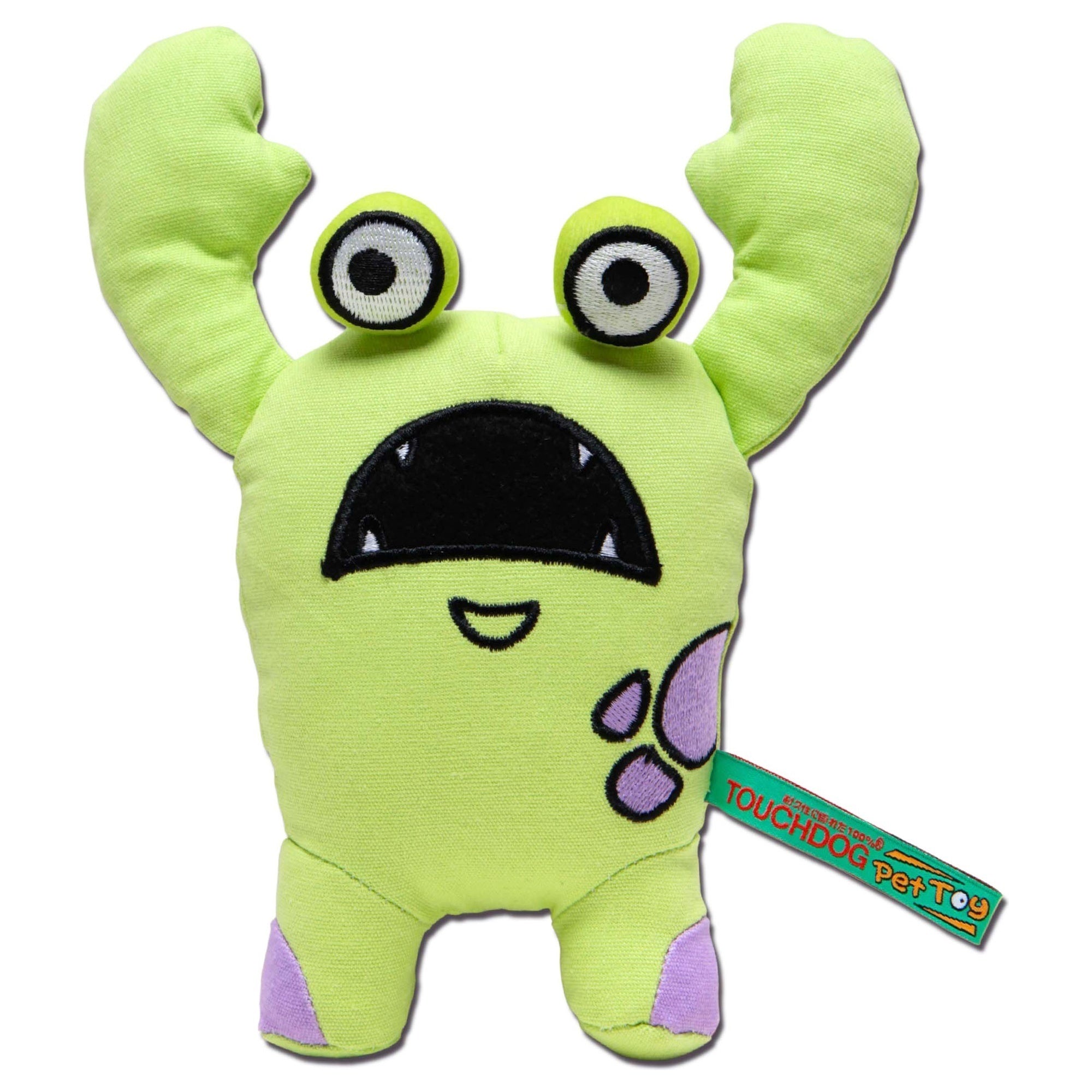 Touchdog Cartoon Up-for-Crabs Monster Plush Dog Toy Green