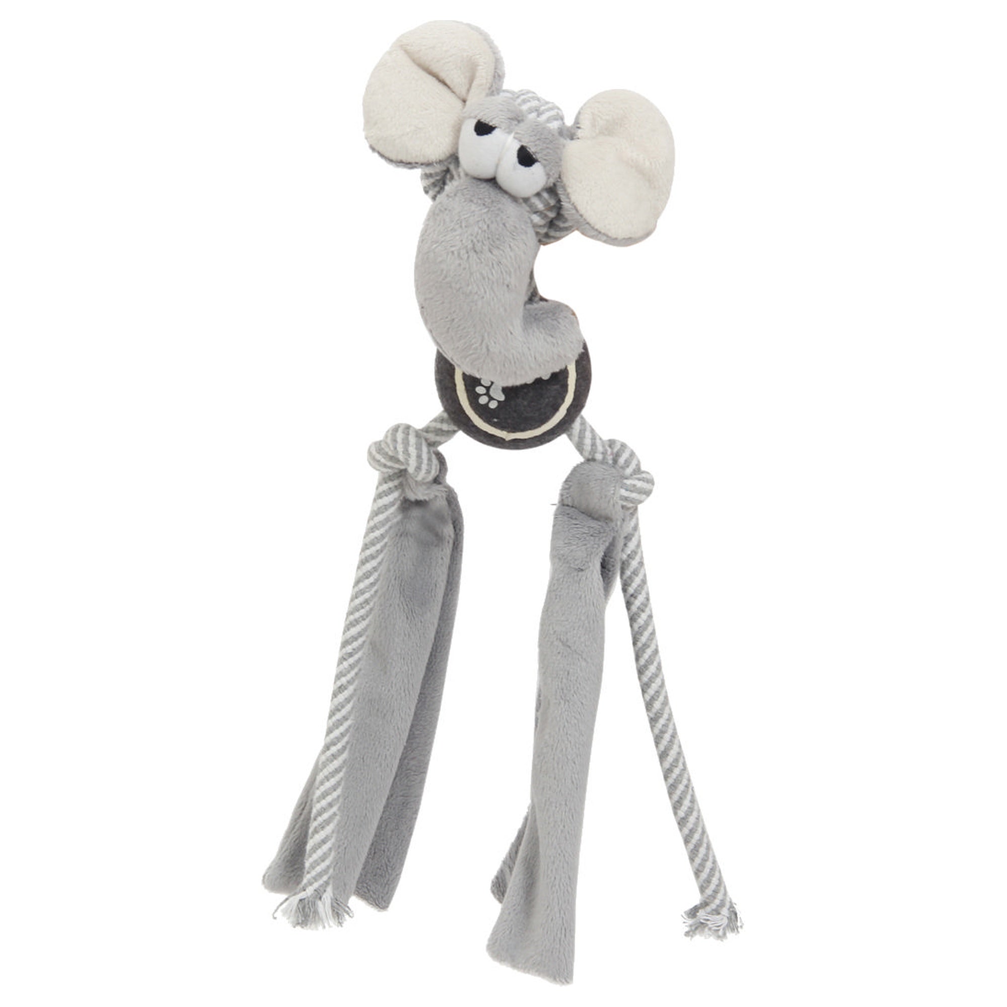 Pet Life ® 'Tennis Pawl' Rope Squeaker and Crinkle Tennis Dog Toy Gray