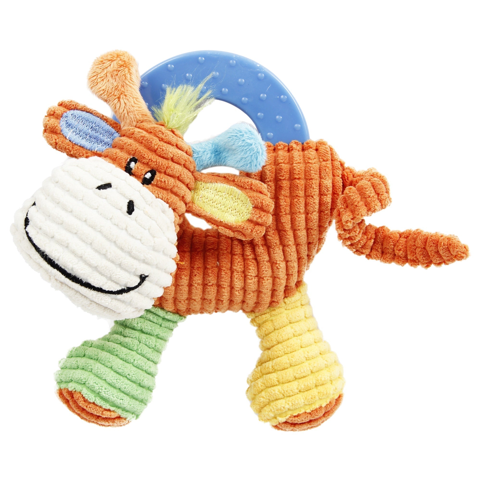 Pet Life ® 'Moo-cifier' Plush Squeaking and Rubber Teething Newborn Puppy Dog Toy Orange, Green, Yellow