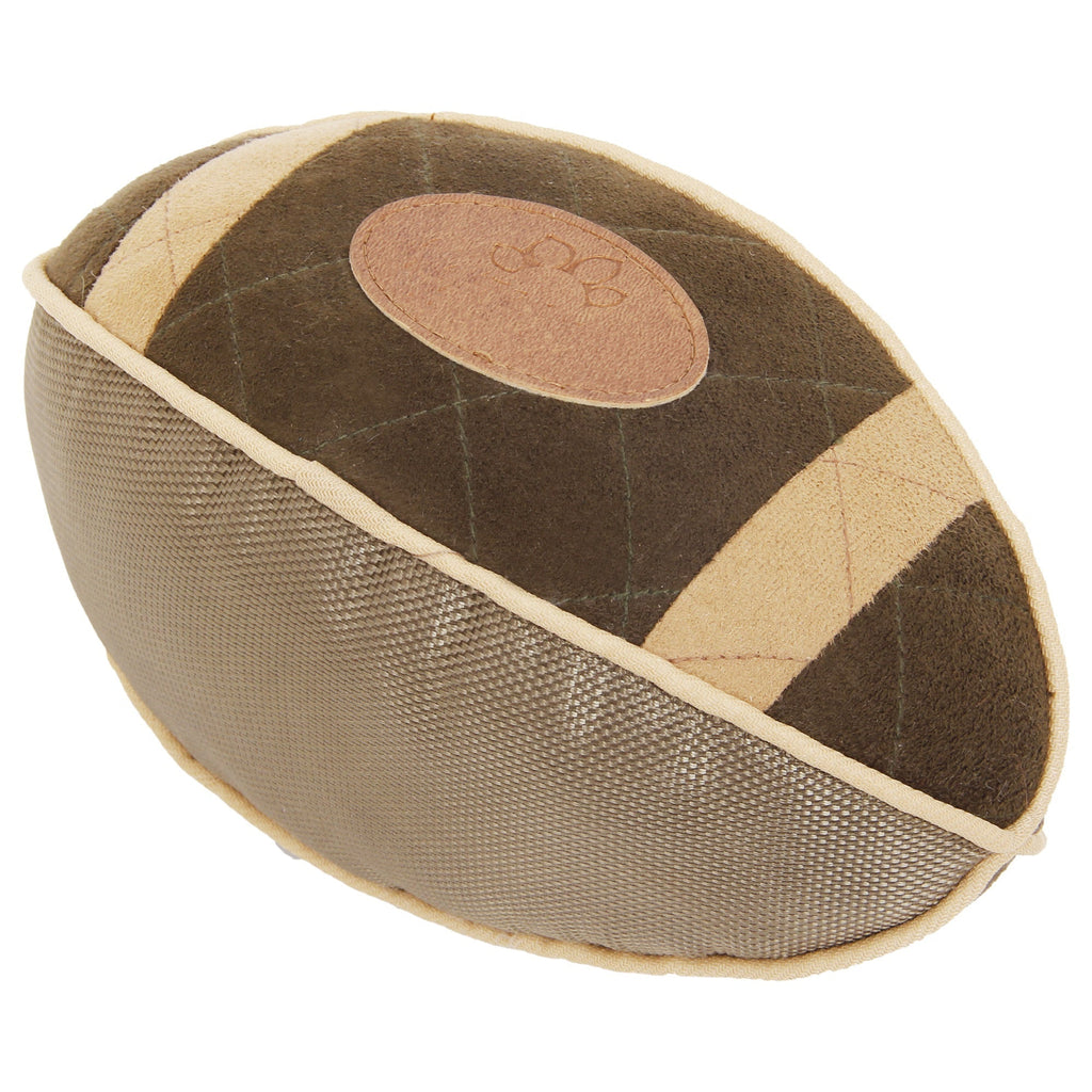 Pet Life ® 'Pugskin' Durable Oxford Nylon and Mesh Plush Squeaky Football Dog Toy Olive Green