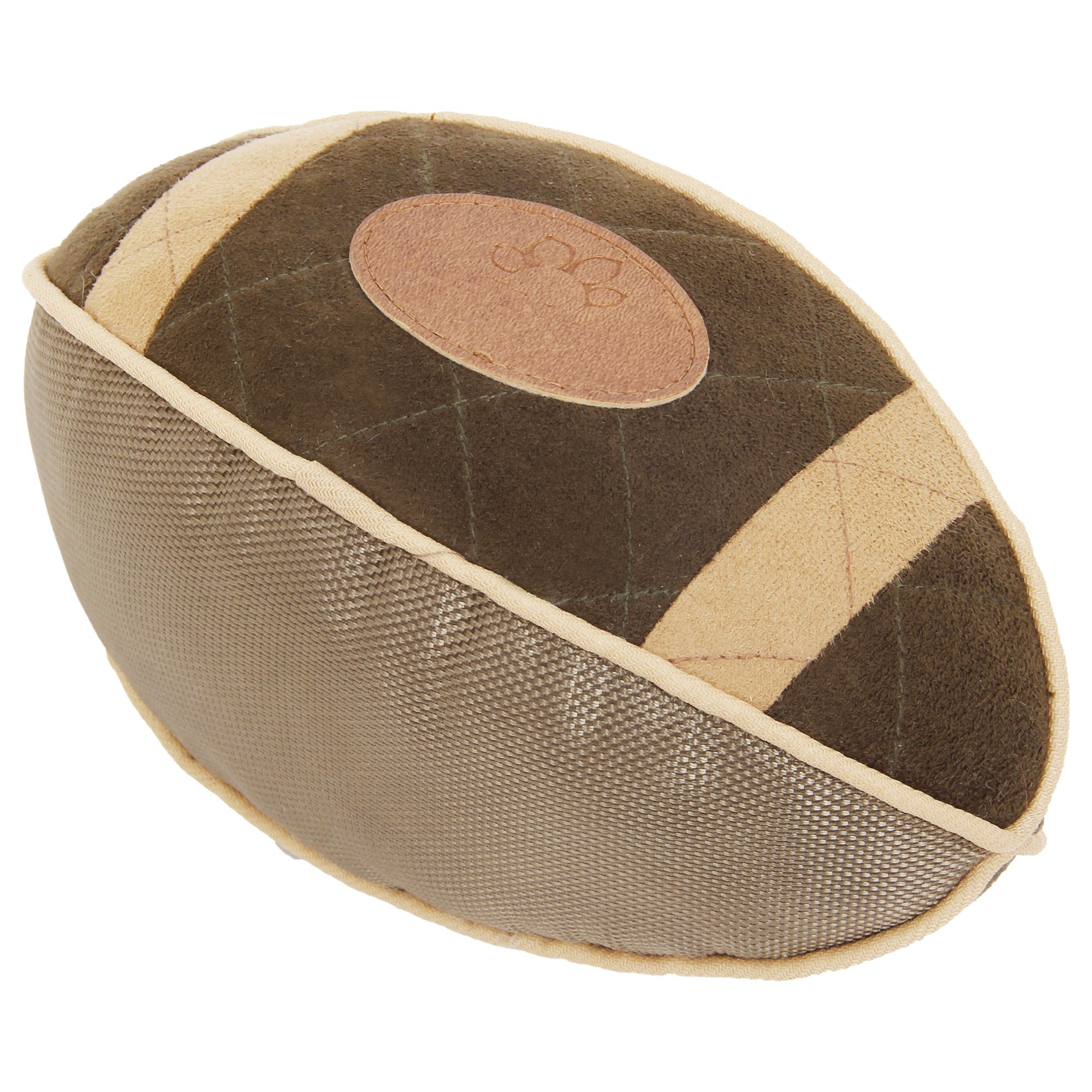 Pet Life ® 'Pugskin' Durable Oxford Nylon and Mesh Plush Squeaky Football Dog Toy Olive Green
