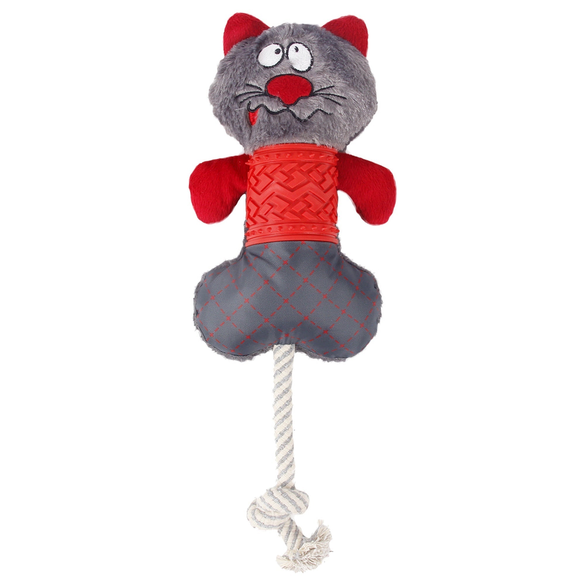Pet Life ® 'All-in-Fun' Nylon and Rope Squeaking Rubber Rope and Plush Dog Toy Red