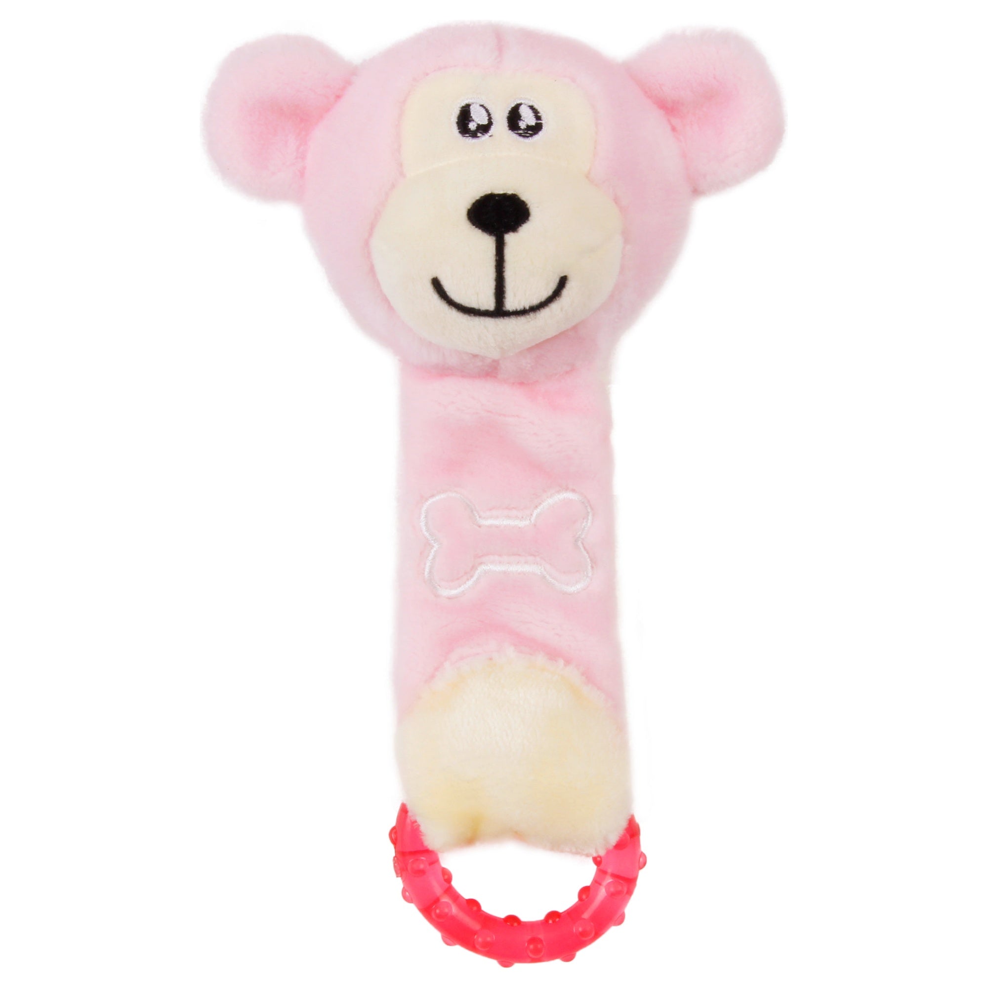 Pet Life ® Moo-Born' Plush Squeaky and Crinkle Newborn Rubber Teething Cat and Dog Toy Pink